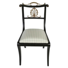 Set of Four Regency Style Ebony Side Chairs With Newly Upholstered Silk Cushions