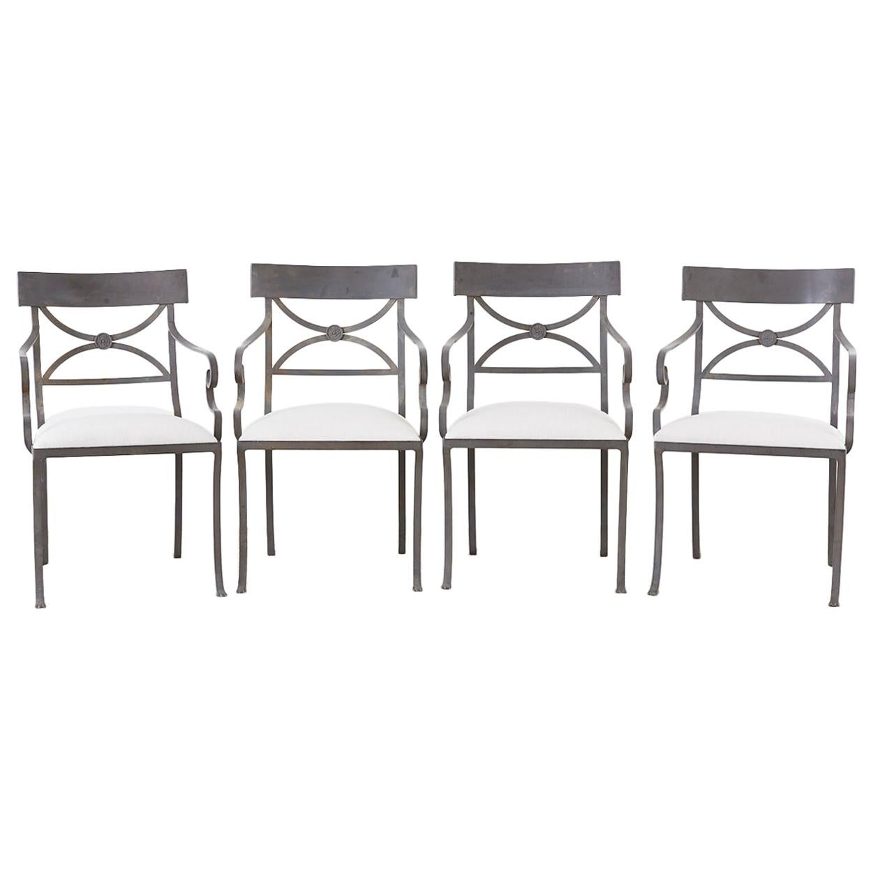 Set of Four Regency Style Iron Garden Patio Chairs