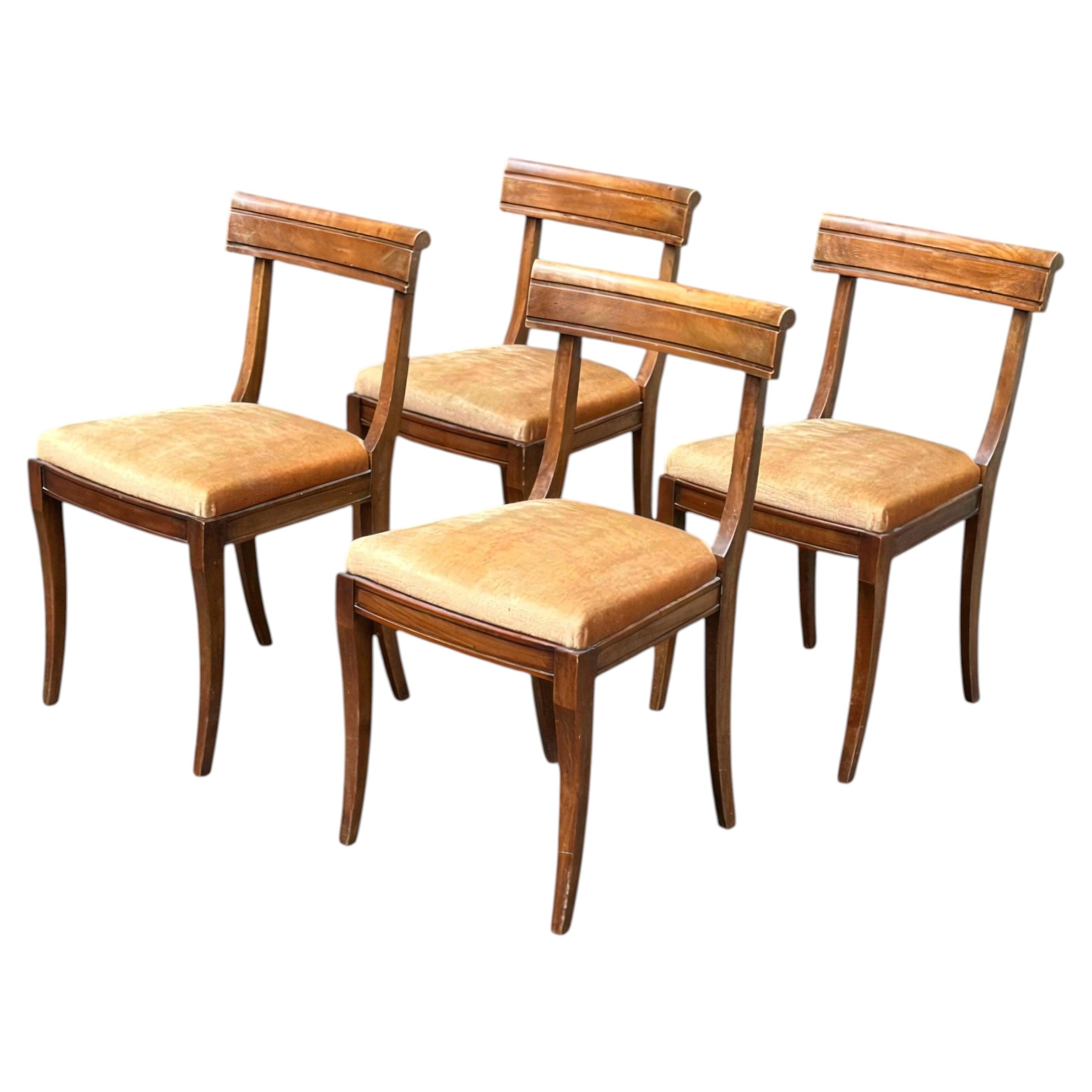 Set of Four Regency Style Klismos Dining Chairs, Mahogany, 1950s