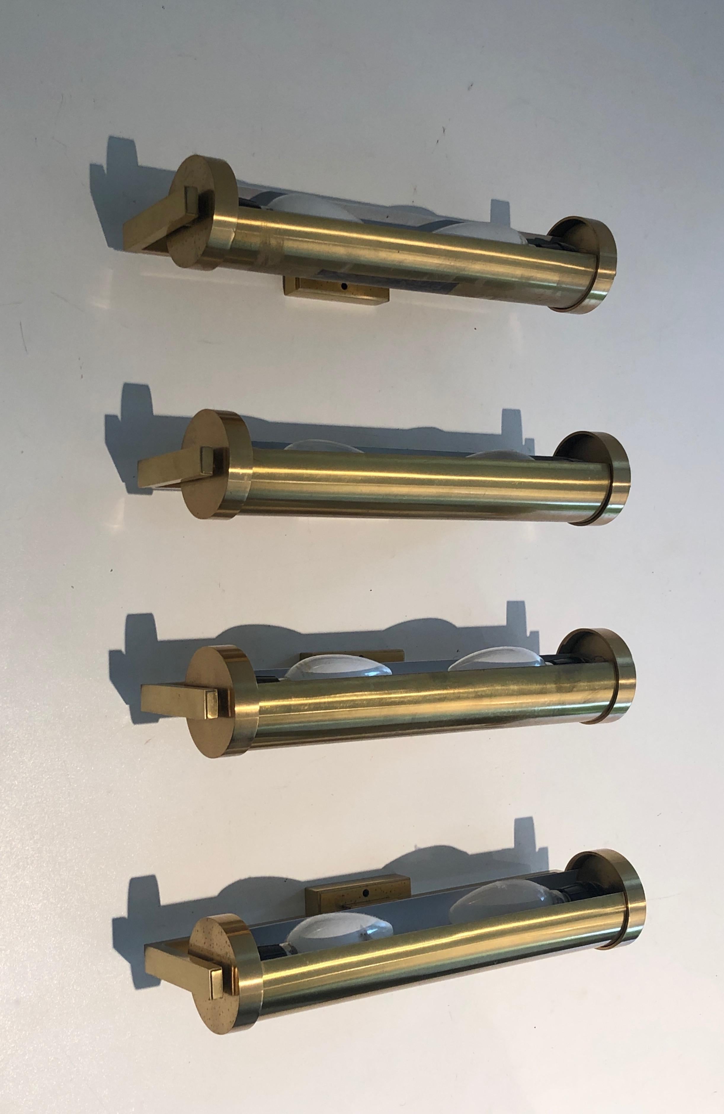 Set of Four Removable Brass Wall Sconces in the Style of Maison Perzel 5