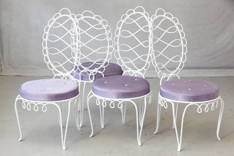 Mid-Century Modern Set of Four René Prou 'Fer Forgé Rond' Iron Side Chairs, France, 1940's For Sale