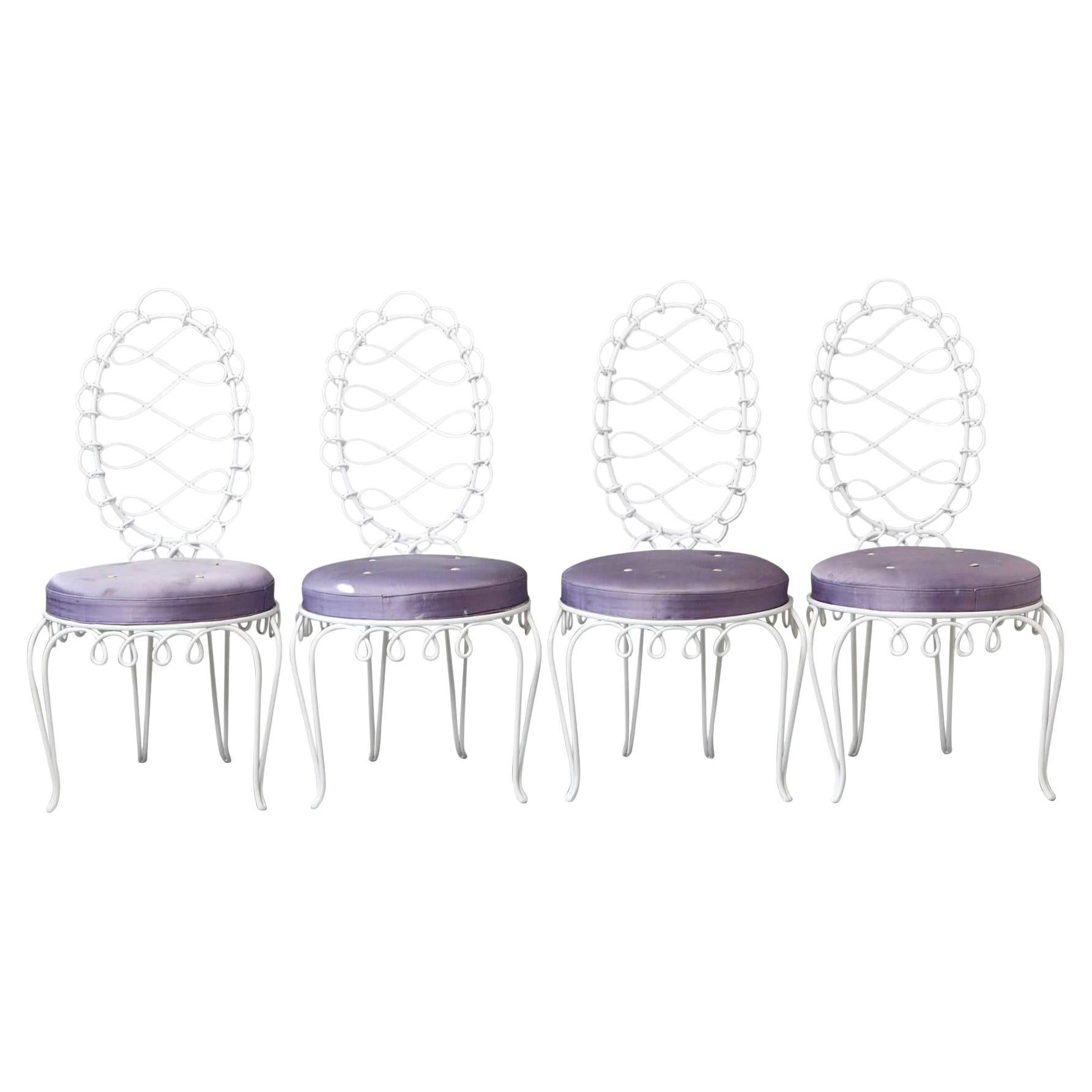 Set of Four René Prou 'Fer Forgé Rond' Iron Side Chairs, France, 1940's