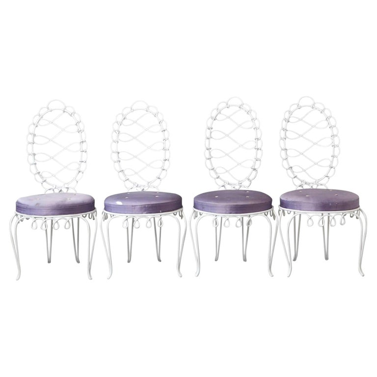 Set of Four René Prou 'Fer Forgé Rond' Iron Side Chairs, France, 1940's For Sale