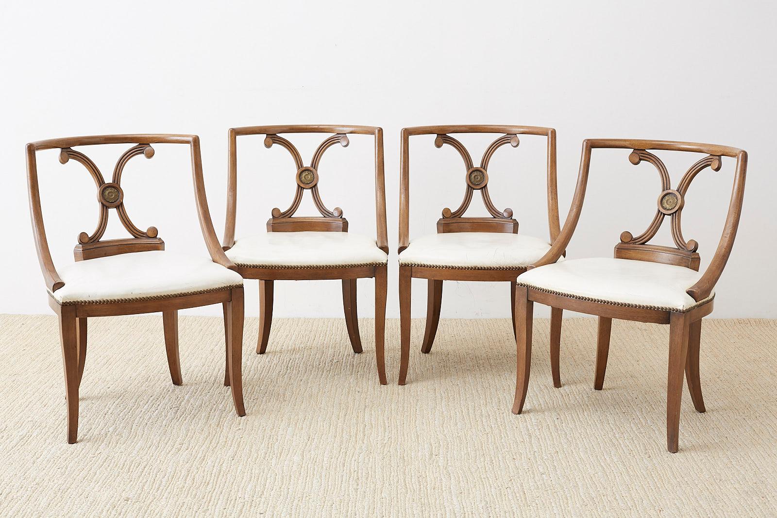 Neoclassical Set of Four Renzo Rutili Leather Dining Chairs