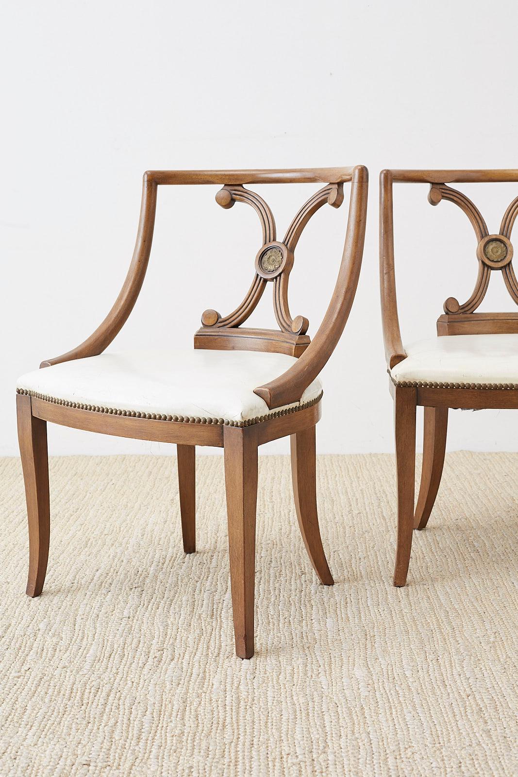 Hardwood Set of Four Renzo Rutili Leather Dining Chairs