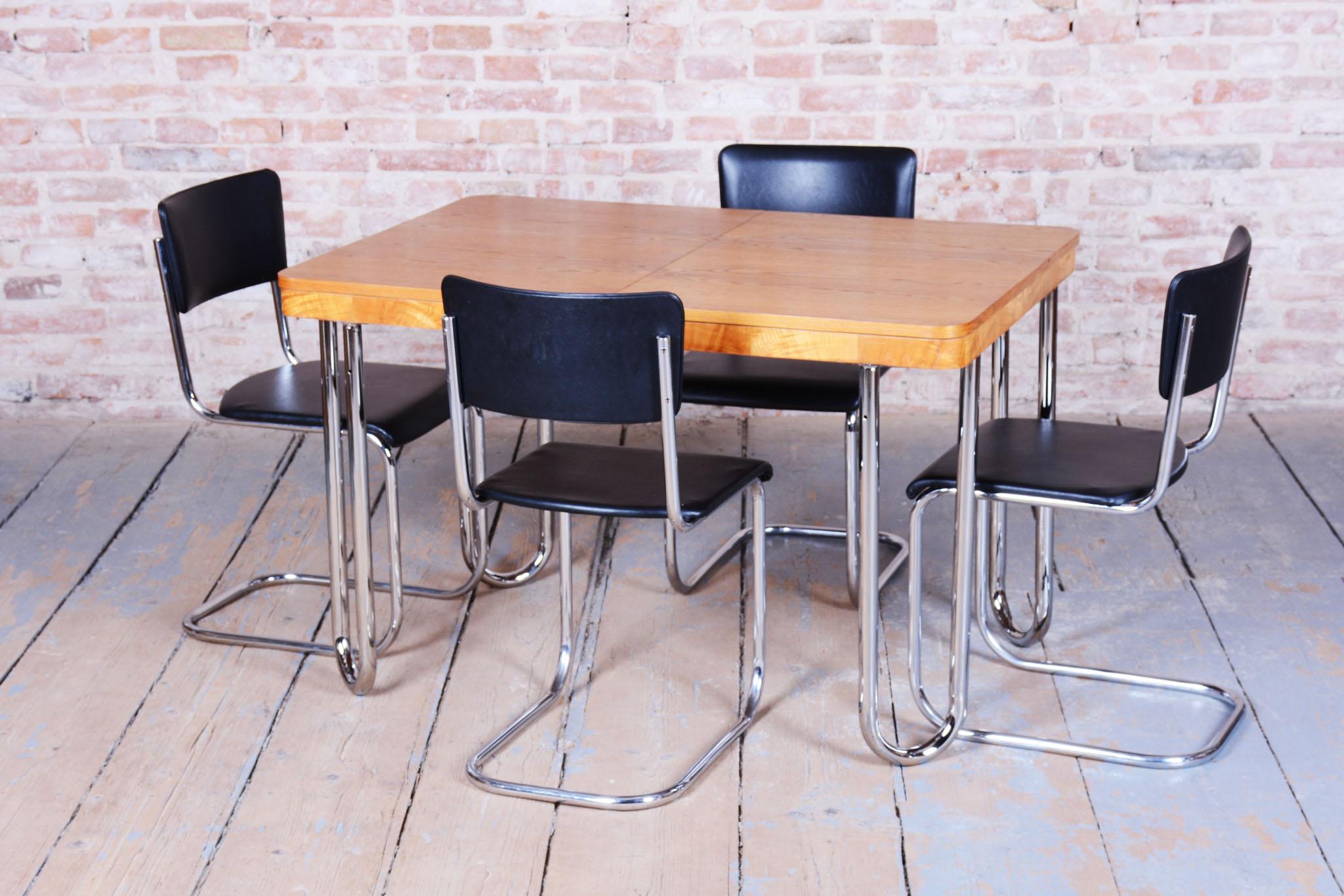 Juego de cuatro sillas de comedor Bauhaus restauradas, de Kovona, cromadas, República Checa, años 50 en venta 6