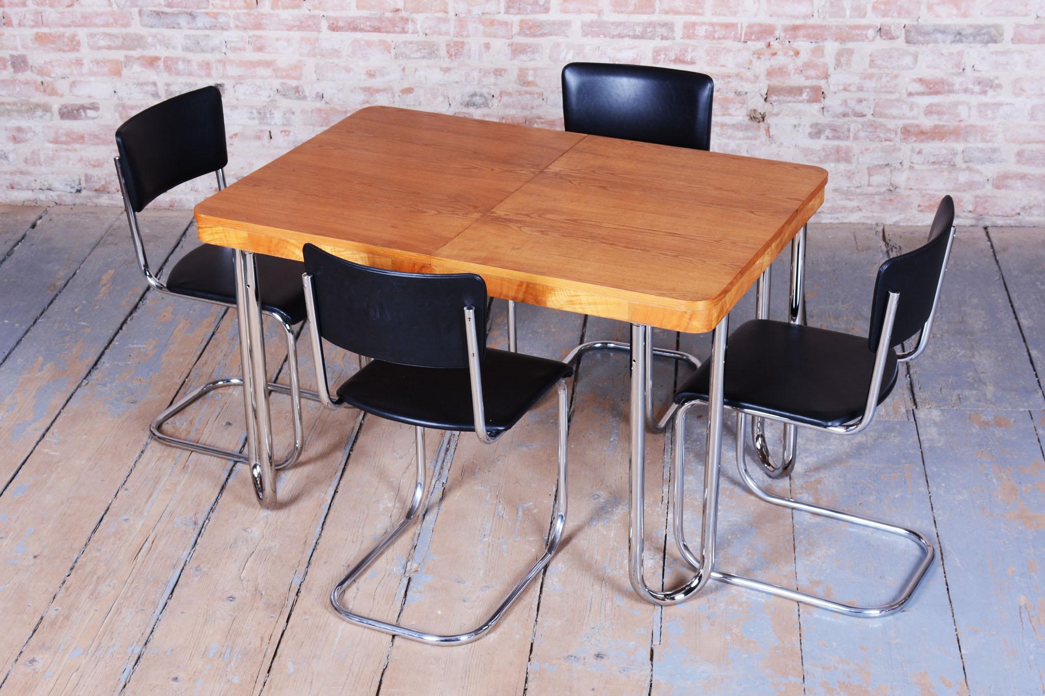 Juego de cuatro sillas de comedor Bauhaus restauradas, de Kovona, cromadas, República Checa, años 50 en venta 7