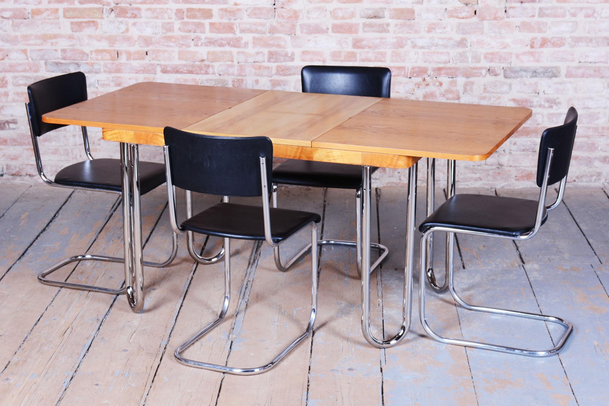 Juego de cuatro sillas de comedor Bauhaus restauradas, de Kovona, cromadas, República Checa, años 50 en venta 8