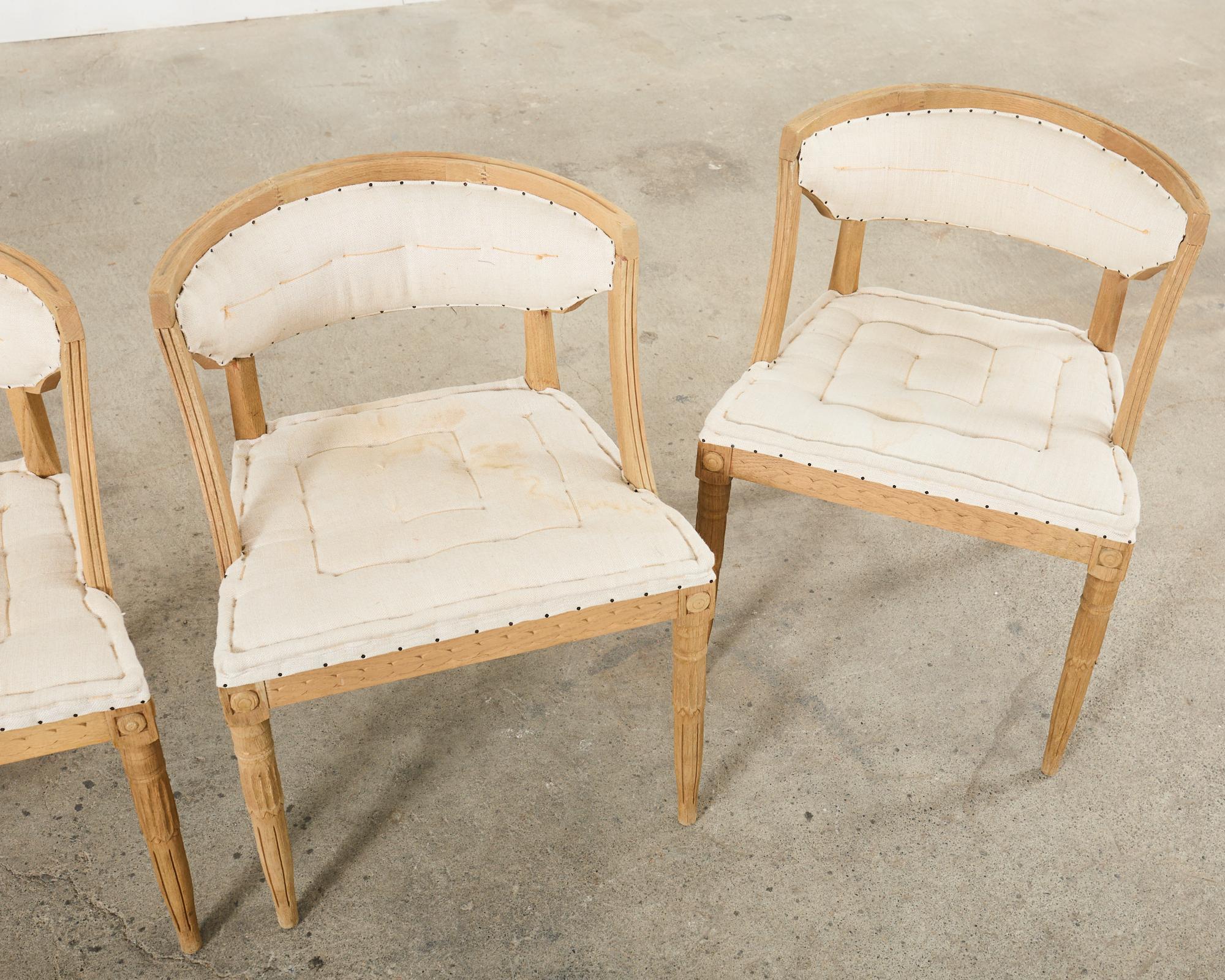 Muslin Set of Four Restoration Hardware Swedish Gustavian Style Dining Chairs  For Sale