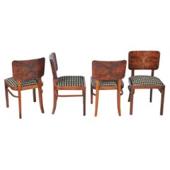 Set of Four Restored Art Deco Chairs, Beech, Spruce, Walnut Veneer, Czech, 1920s