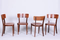 Set of Four Restored Art Deco Chairs, by Thonet, Beech, Walnut, Czech, 1940s