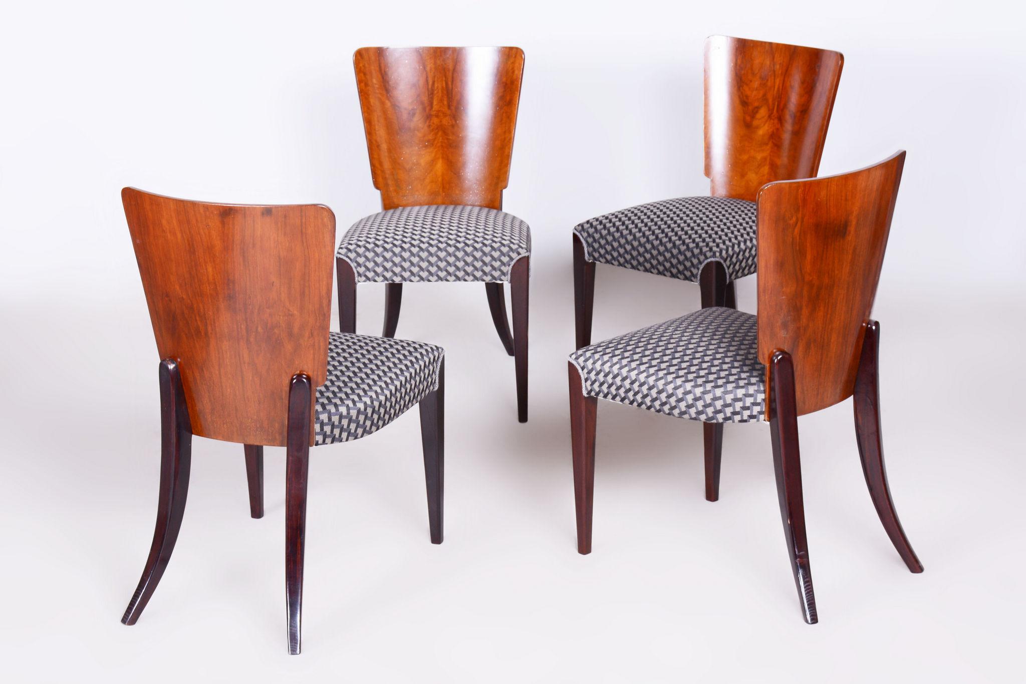 Mid-20th Century Set of Four Restored ArtDeco Chairs, Halabala, UP Zavody, Beech, Czechia, 1930s For Sale