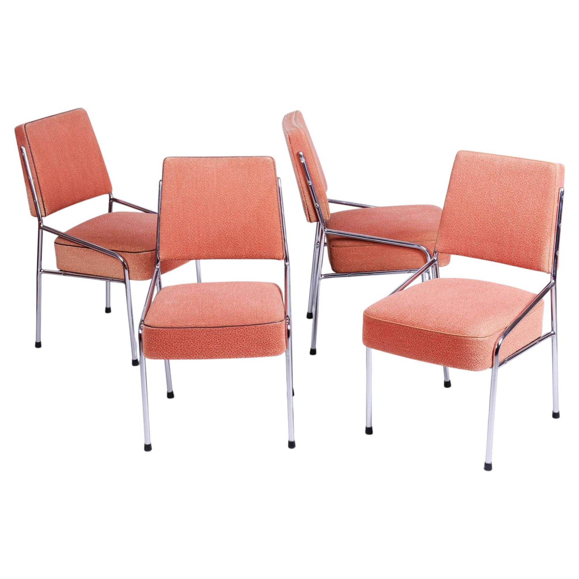 Set of Four Restored Bauhaus Chairs, Tubular Chrome-Plated Steel, Czech, 1940s