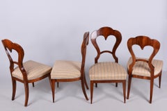 Set of Four Restored Biedermeier Chairs, Walnut, Revived Polish, Austria, 1830s