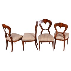 Set of Four Restored Biedermeier Chairs, Walnut, Revived Polish, Austria, 1830s