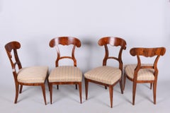 Set of Four Restored Biedermeier Chairs, Walnut, Revived Polish, Austria, 1830s