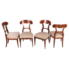 Set of Four Restored Biedermeier Chairs, Walnut, Revived Polish, Austria, 1830s