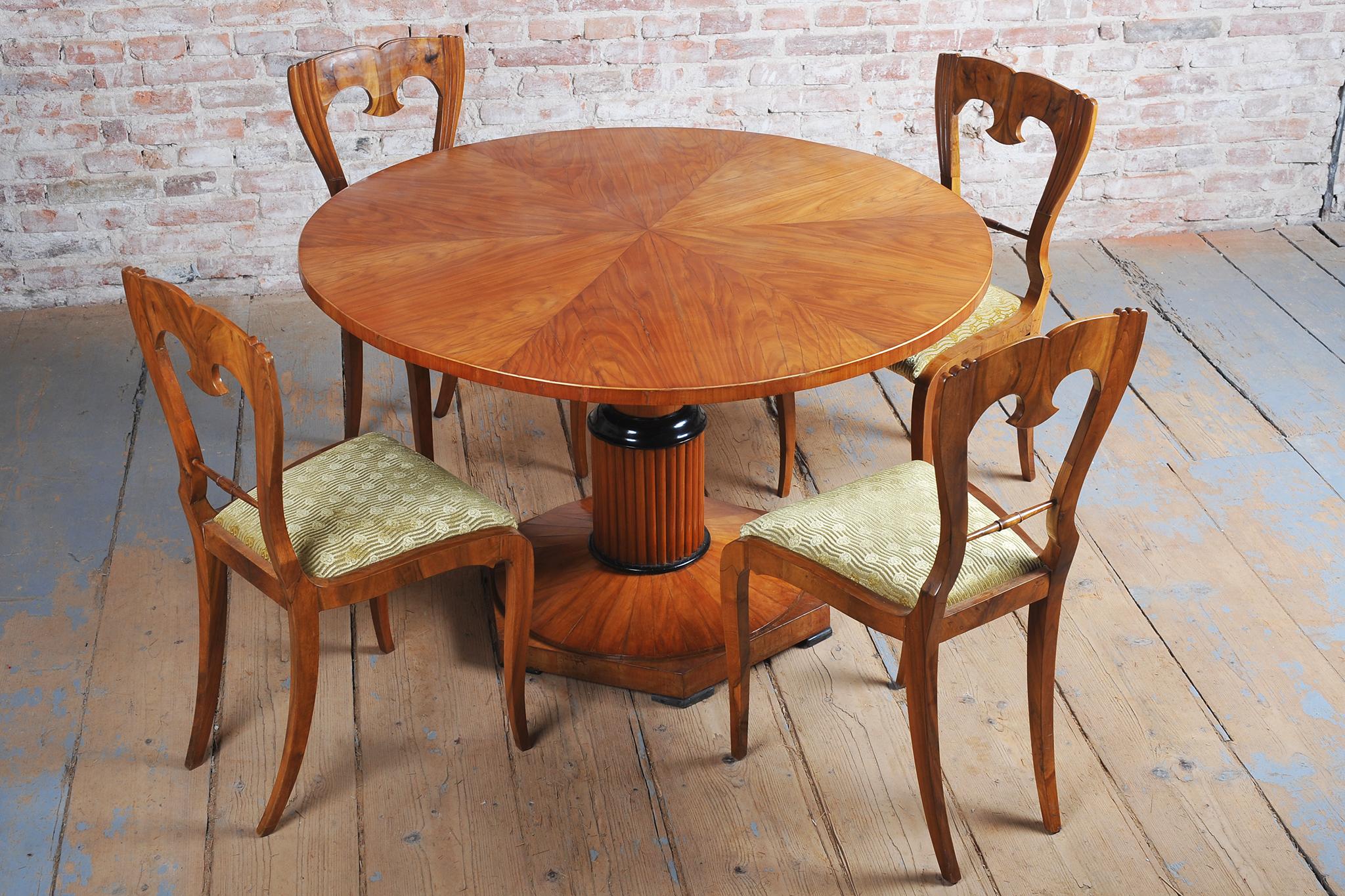 Set of Four Restored Biedermeier Chairs, Walnut, Revived Polish, Czech ...