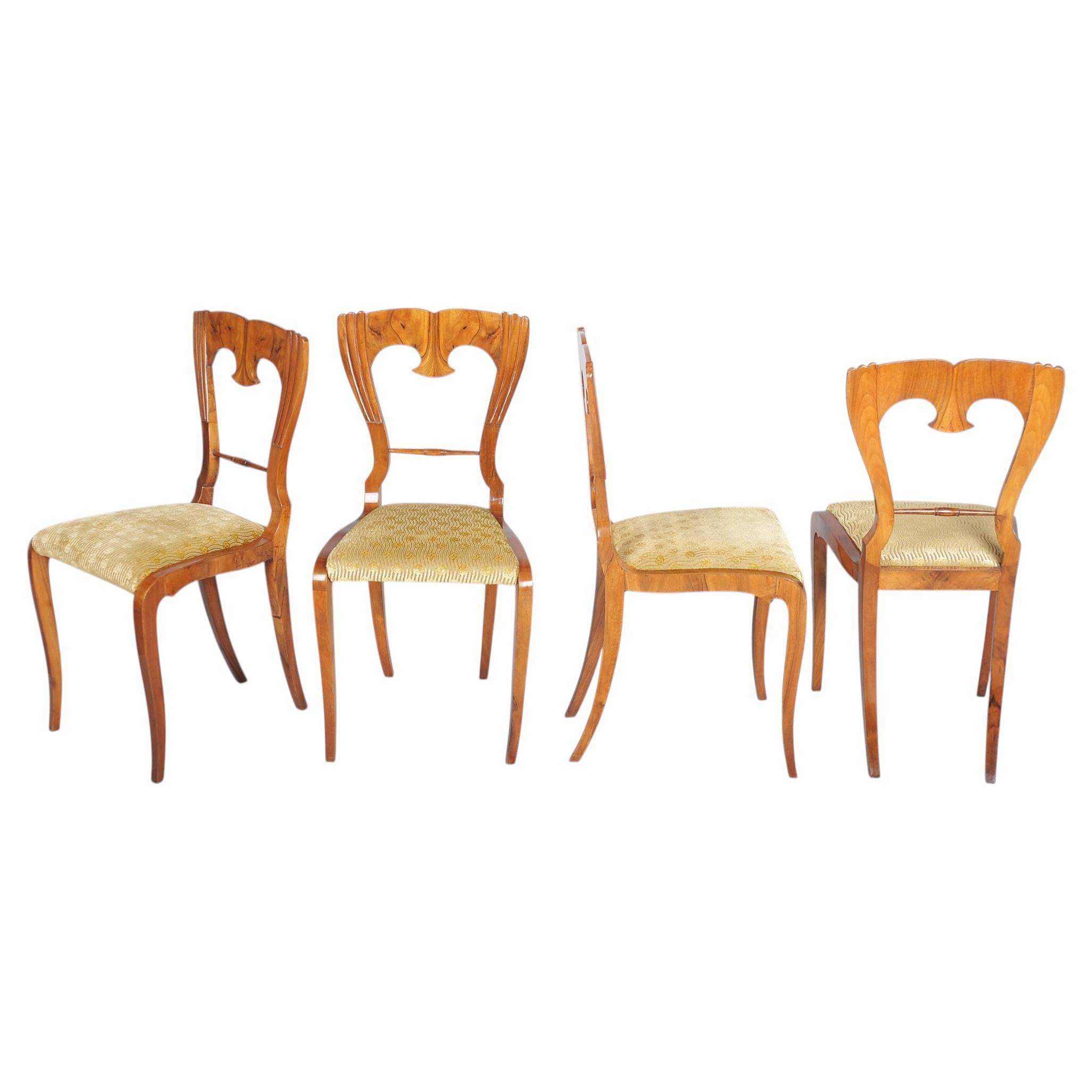 Set of Four Restored Biedermeier Chairs, Walnut, Revived Polish, Czech, 1840s
