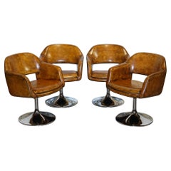 SET OF FOUR RESTORED HAND DYED LEATHER LARGO JOHANSON DESIGN SWIVEL ARMCHAiRS