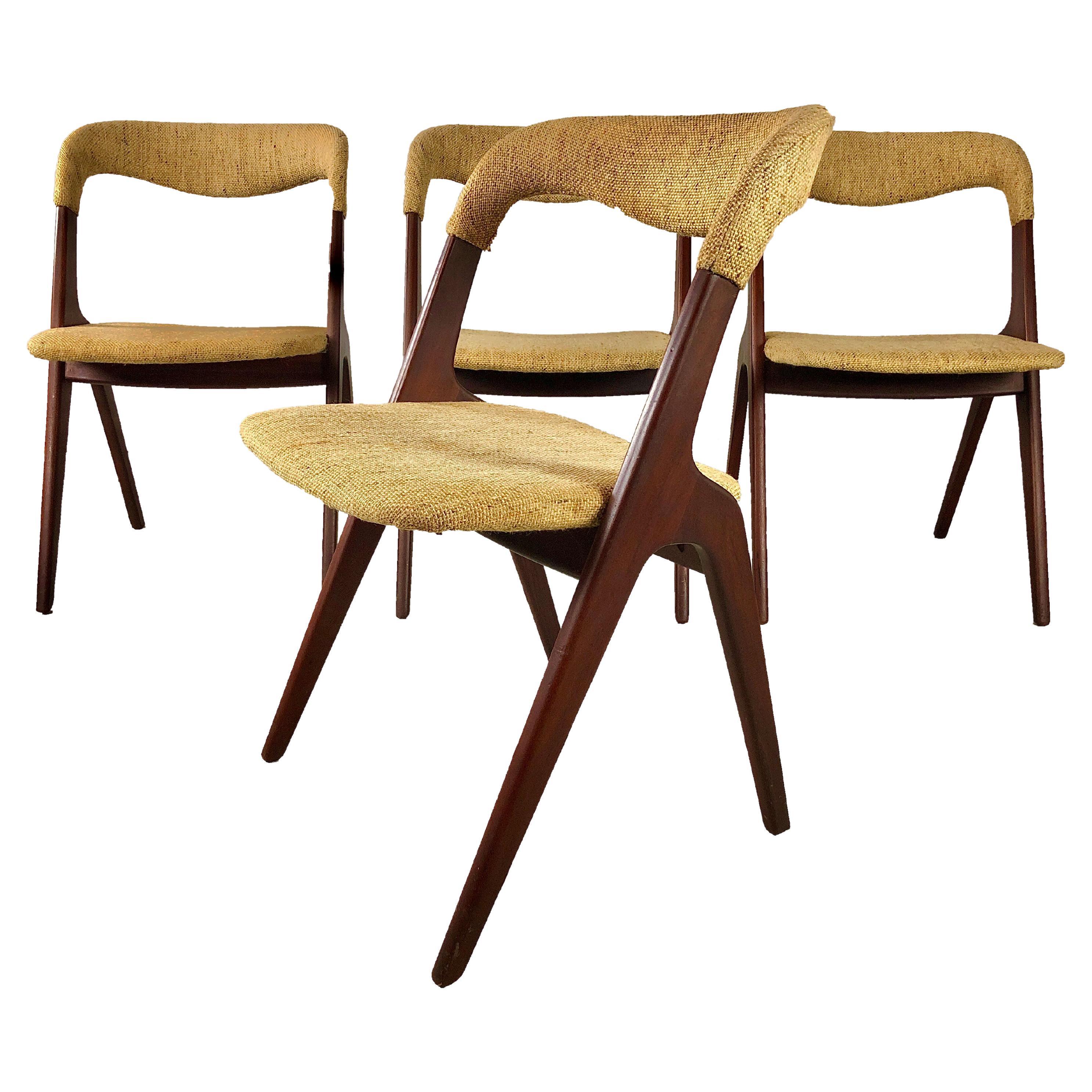 Four Restored Johannes AndersenTeak Dining Chairs Custom Reupholstery Included