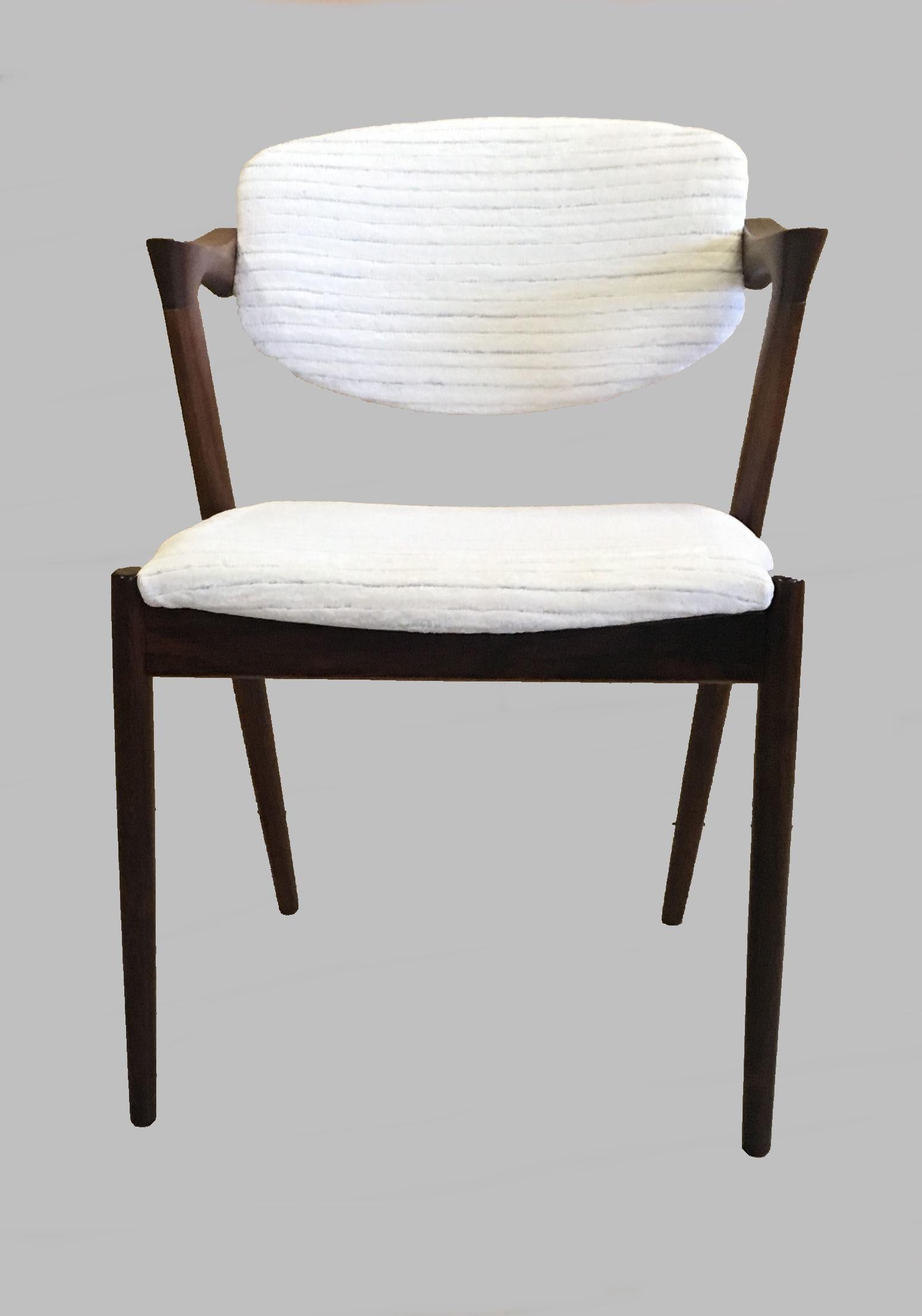 Scandinavian Modern Set of Four Restored Kai Kristiansen Rosewood Dining Chairs - Custom Upholstery For Sale