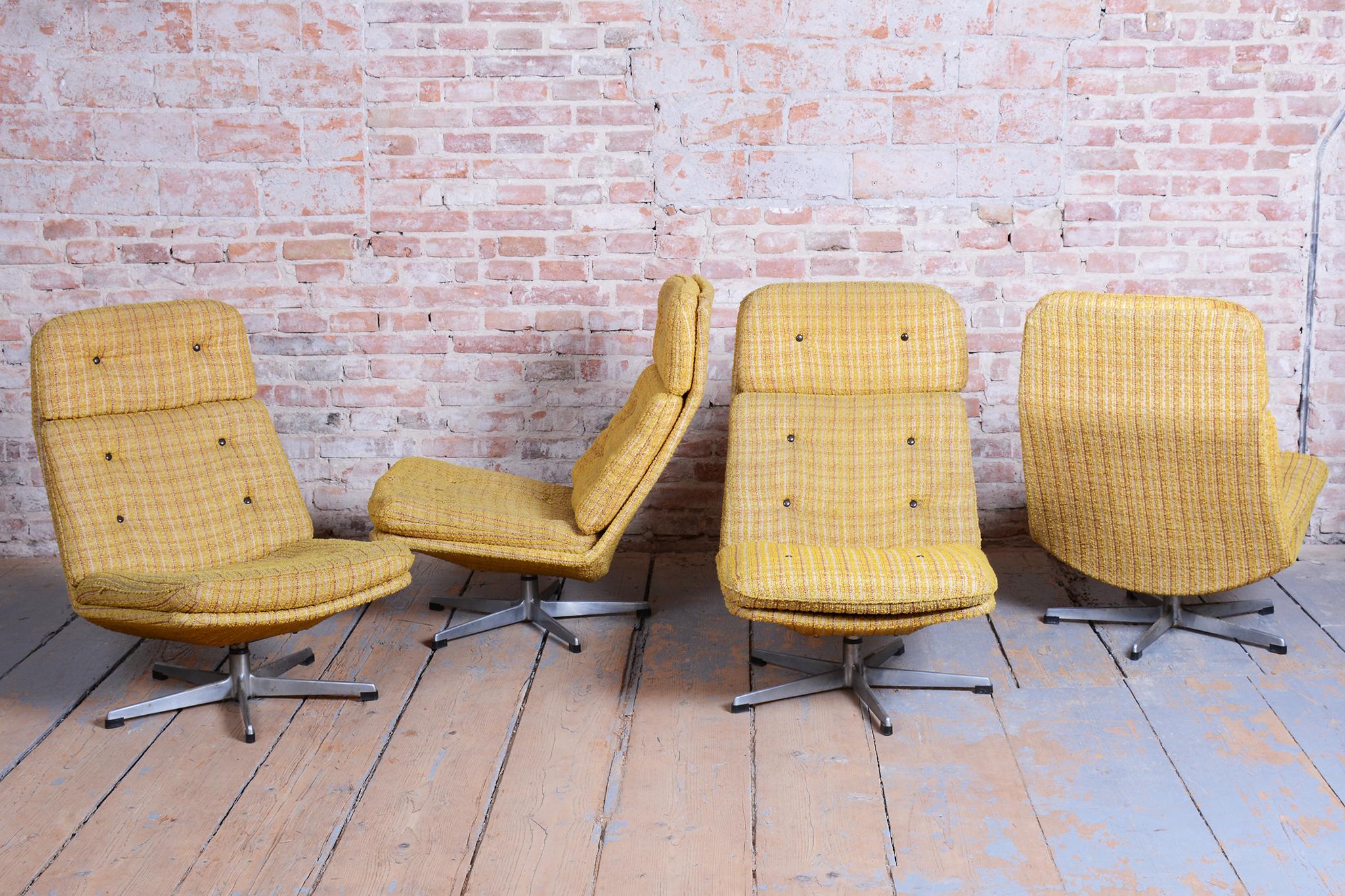 Mid-Century Modern Set of Four Restored Mid-Century Swivel Chairs, by Gerald  Neusser, Czech, 1960s For Sale