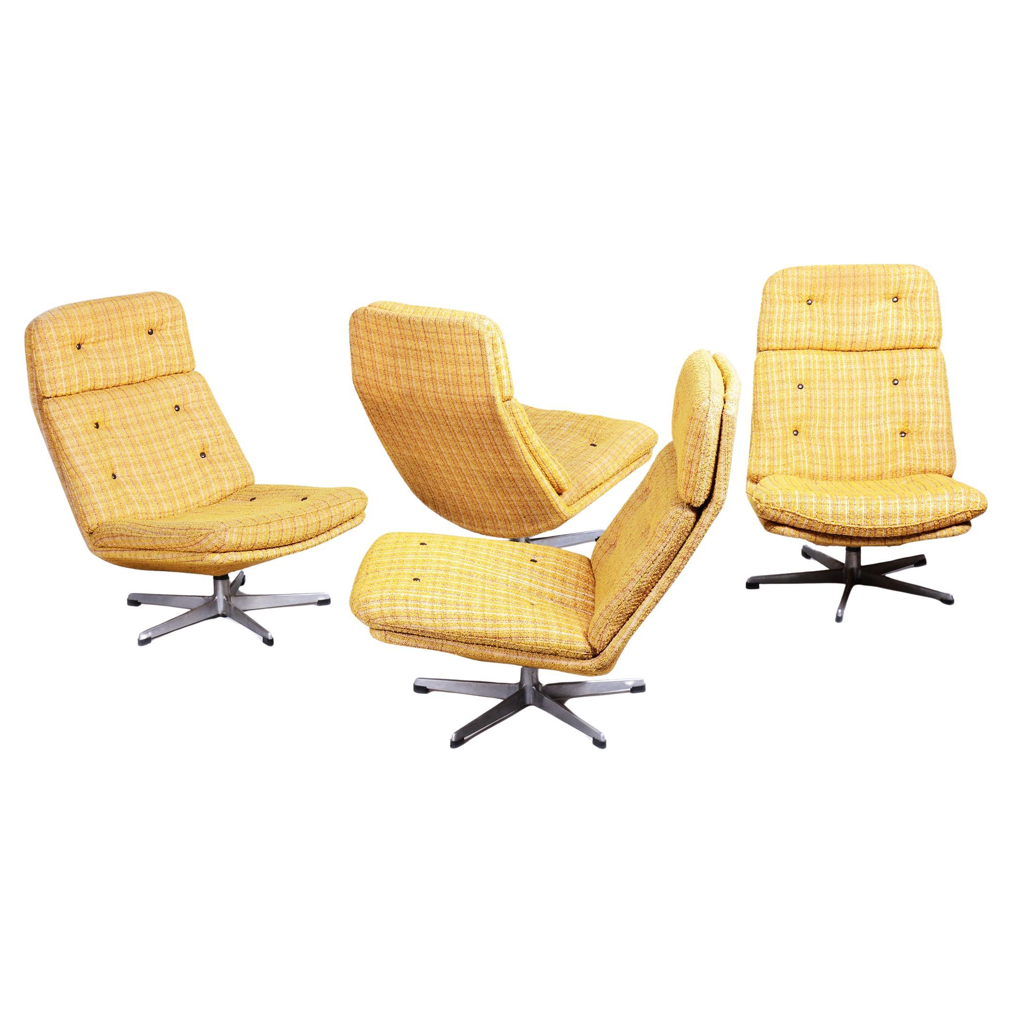 Set of Four Restored Mid-Century Swivel Chairs, by Gerald  Neusser, Czech, 1960s