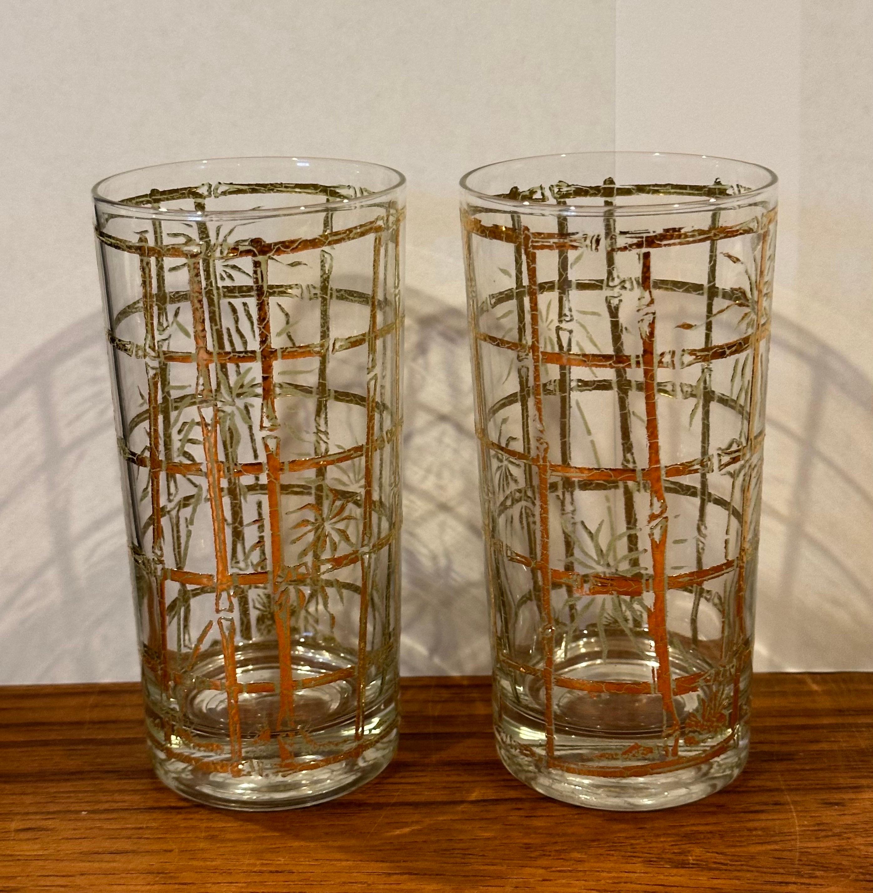 Set von vier Retro-Cocktailgläsern mit „Bamboo“-Motiv und hohem Blassmotiv von Culver LTD (20. Jahrhundert) im Angebot