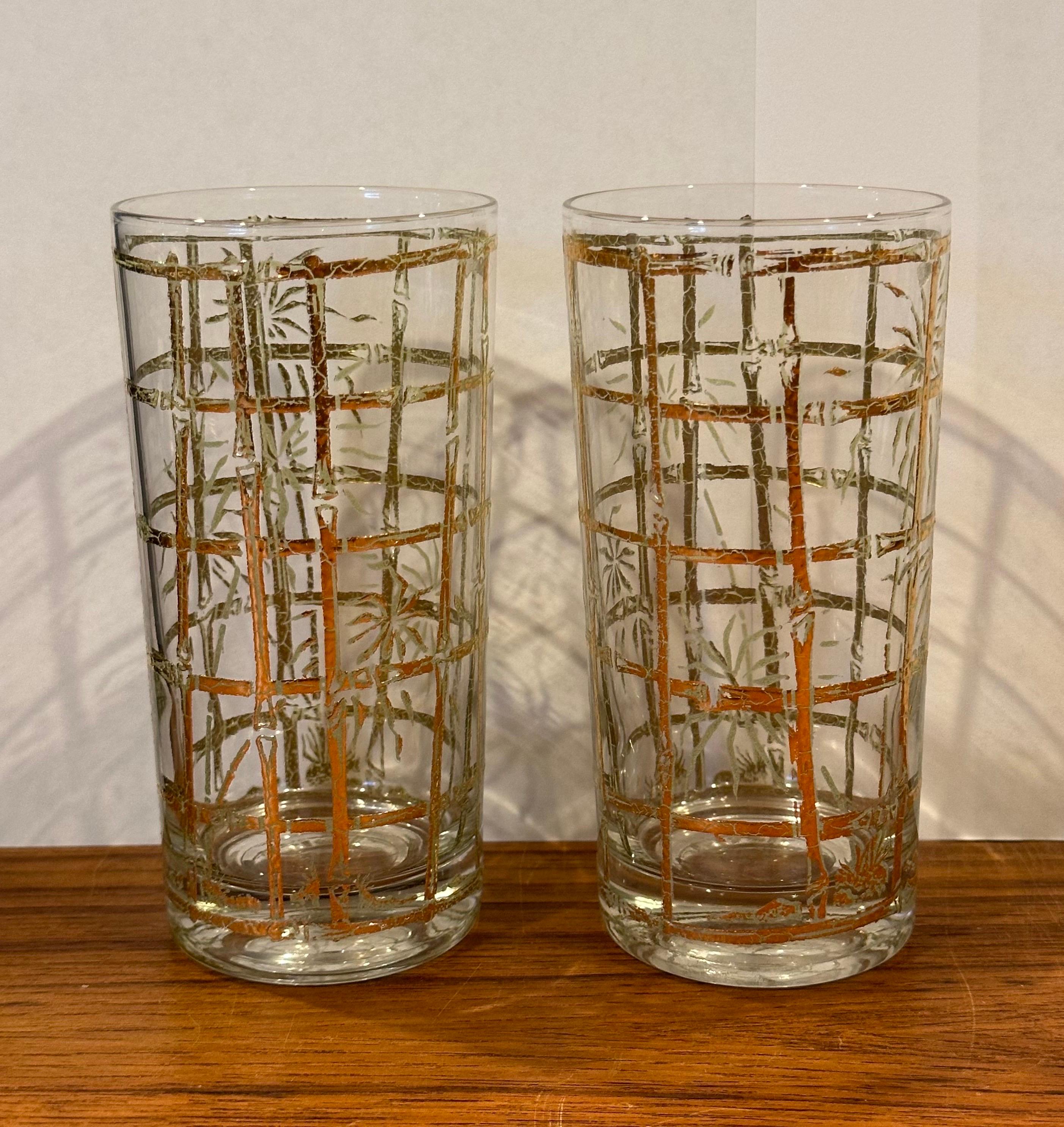 Set von vier Retro-Cocktailgläsern mit „Bamboo“-Motiv und hohem Blassmotiv von Culver LTD (Glas) im Angebot