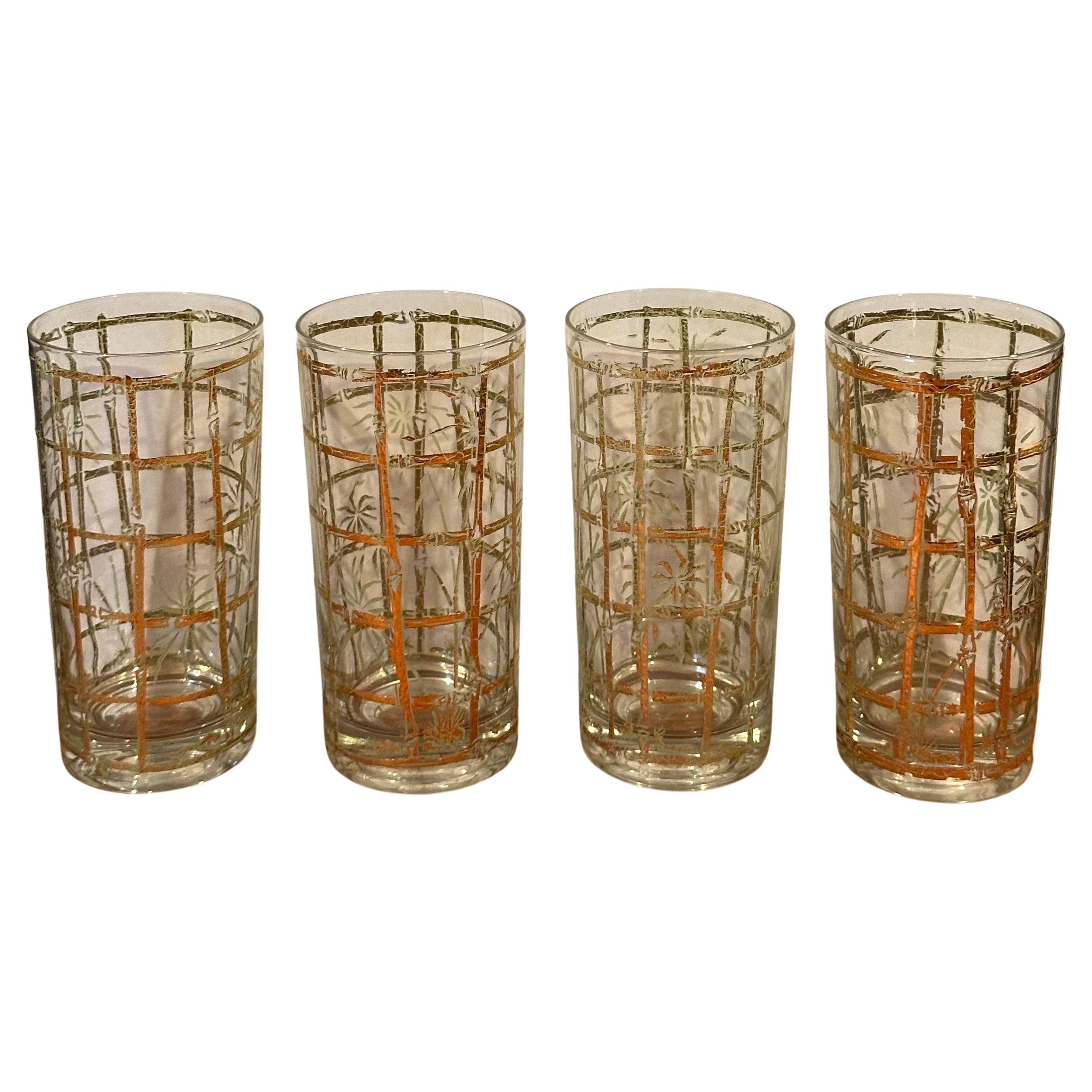 Set of Four Retro "Bamboo" Motif High-Ball Cocktail Glasses by Culver LTD