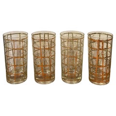 Set of Four Retro "Bamboo" Motif High-Ball Cocktail Glasses by Culver LTD