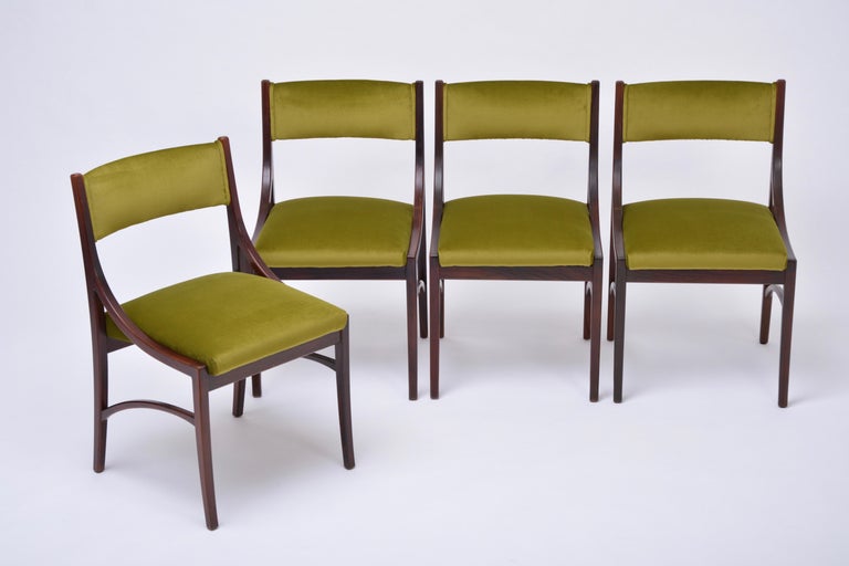 Set of four Mid-Century Modern Green reupholstered Dining Chairs by Ico ...