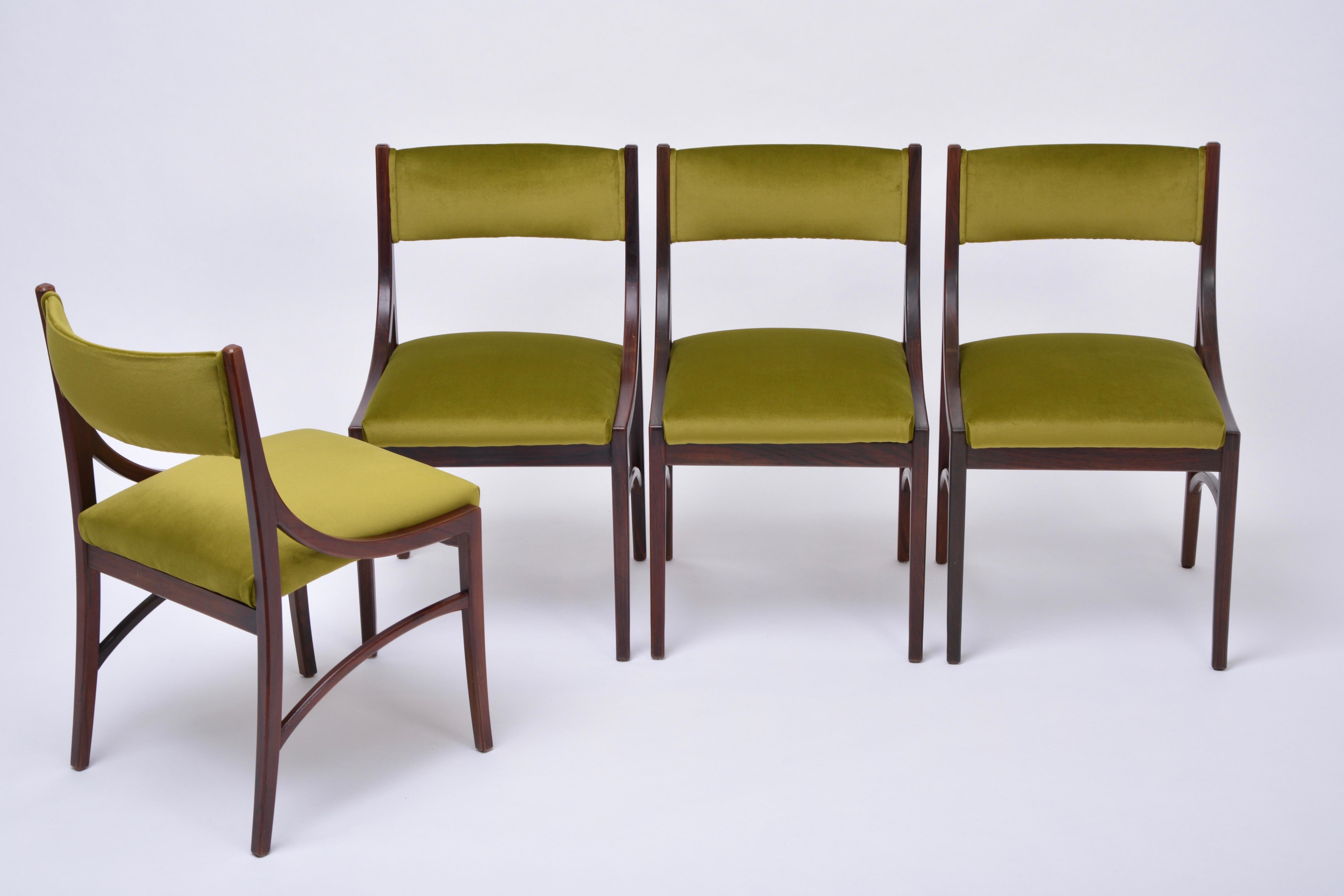 Italian Set of four Mid-Century Modern Green reupholstered Dining Chairs by Ico Parisi 