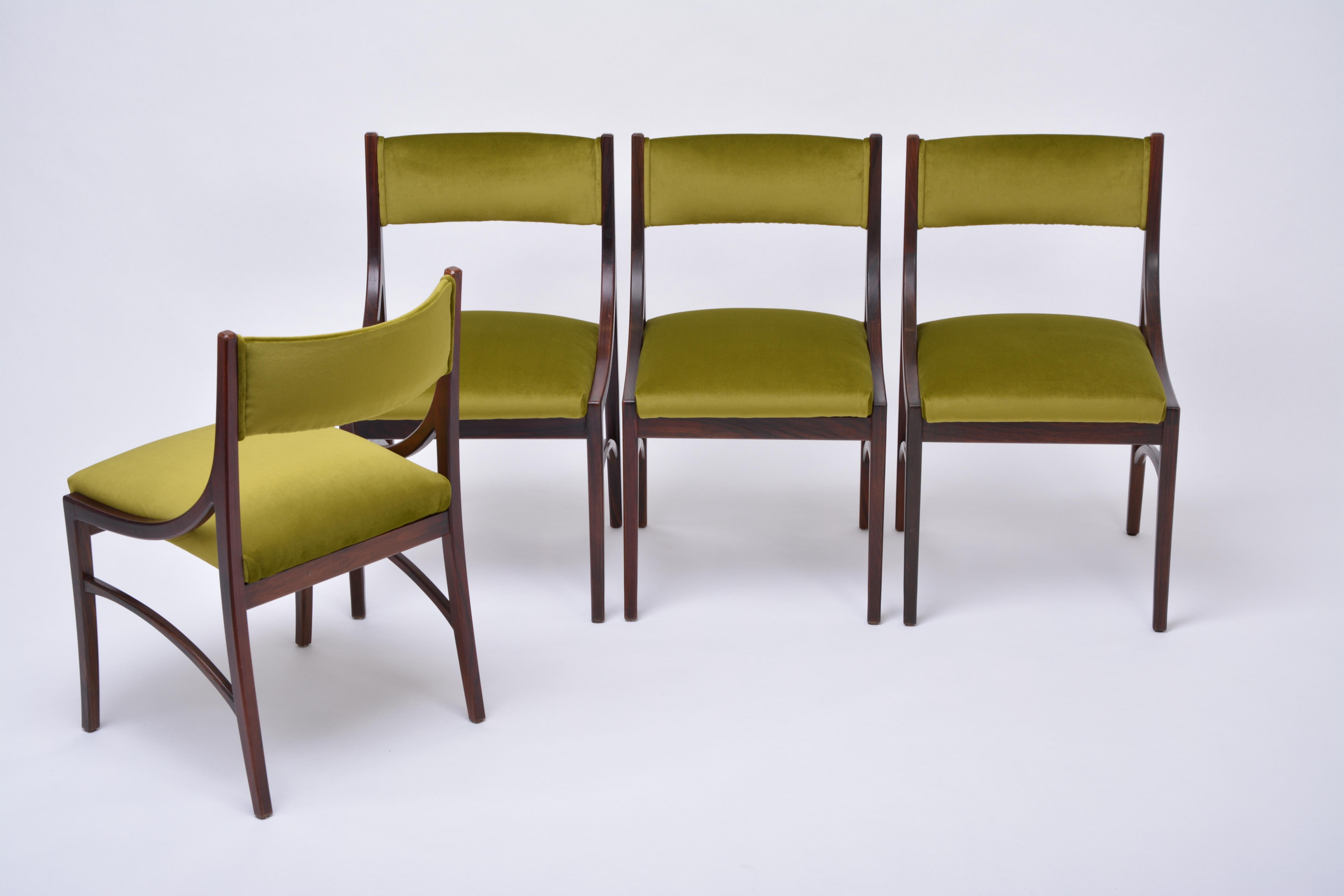 20th Century Set of four Mid-Century Modern Green reupholstered Dining Chairs by Ico Parisi 