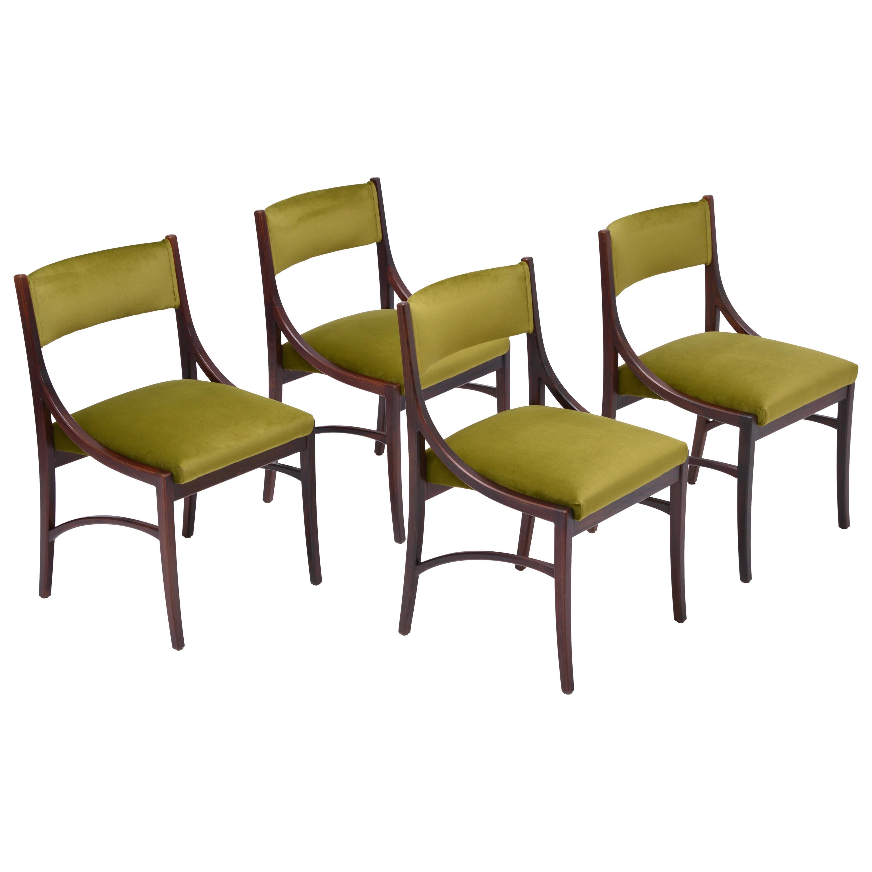 Set of four Mid-Century Modern Green reupholstered Dining Chairs by Ico Parisi 