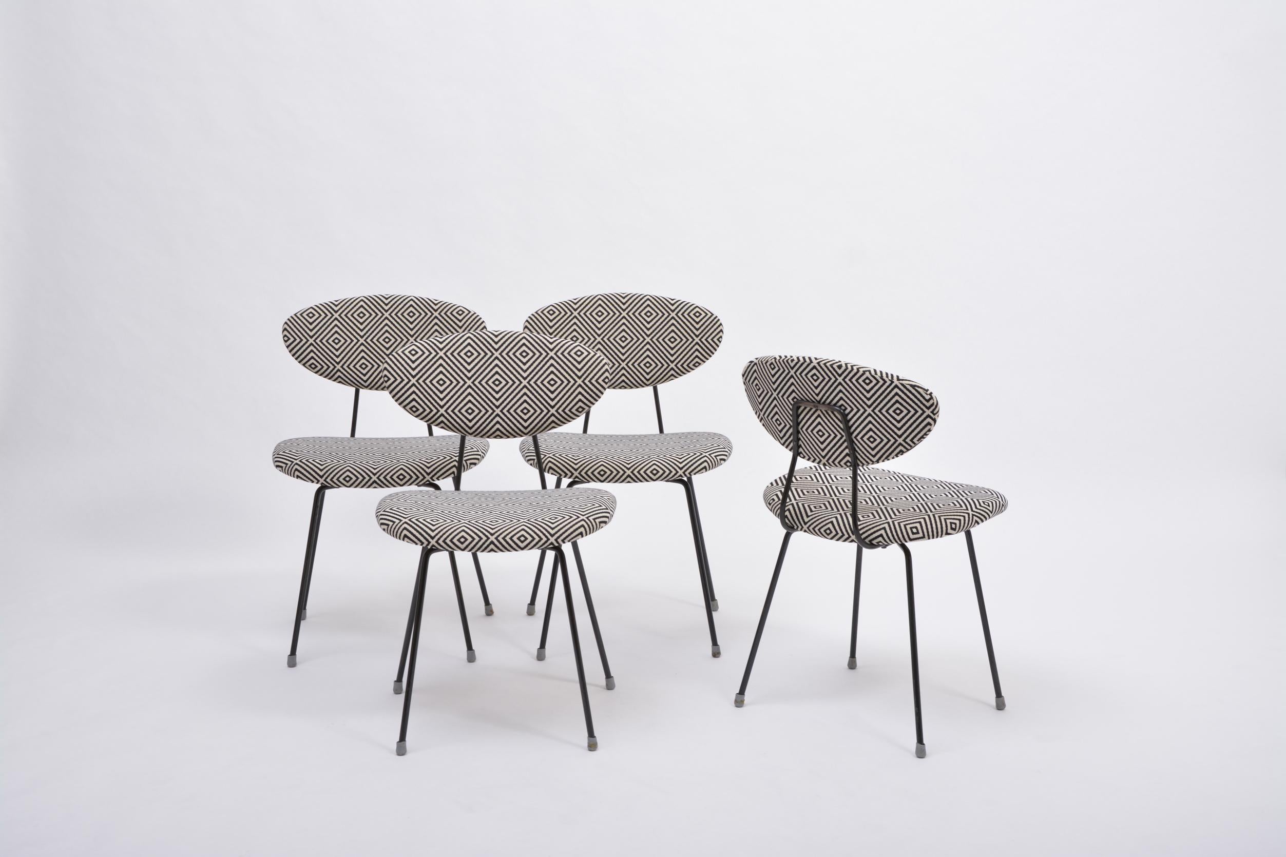20th Century Set of Four Reupholstered Mid-Century Modern Dining Chairs by Rudolf Wolf