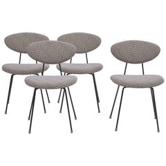 Set of Four Reupholstered Mid-Century Modern Dining Chairs by Rudolf Wolf
