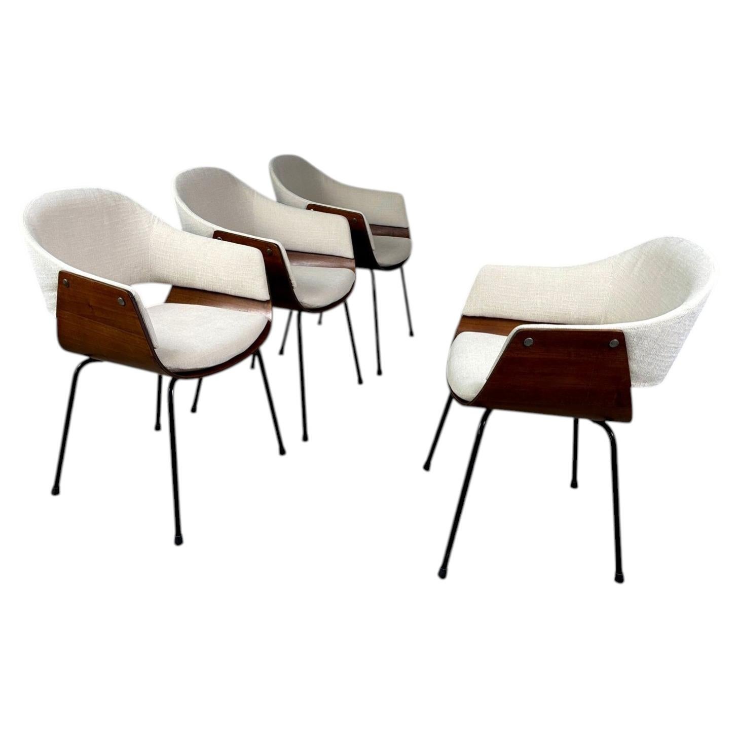 Set of four reupholstered wooden shell chairs, 1950s For Sale
