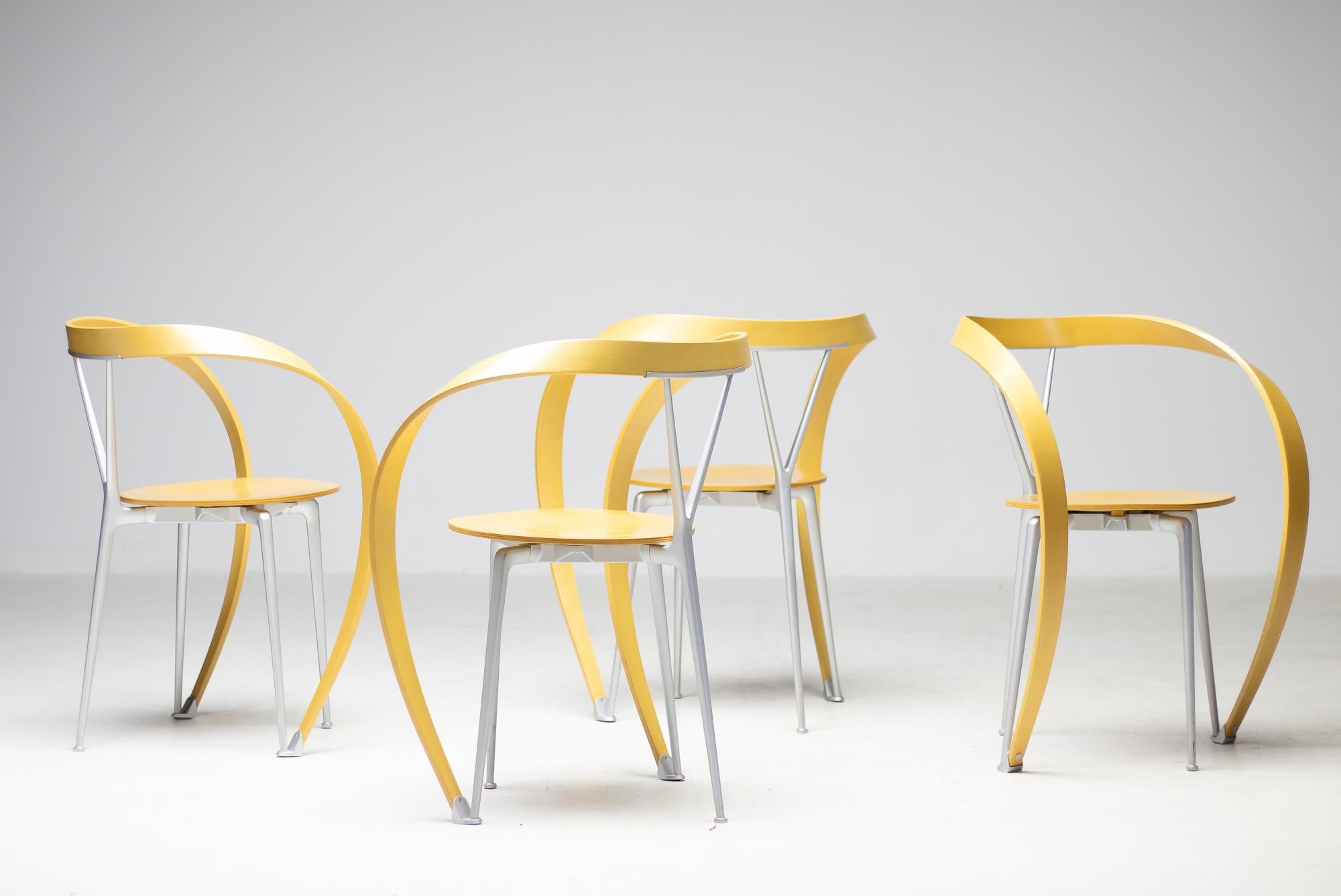 Aluminum Set of Four Revers Chairs by Andrea Branzi for Cassina, Italy