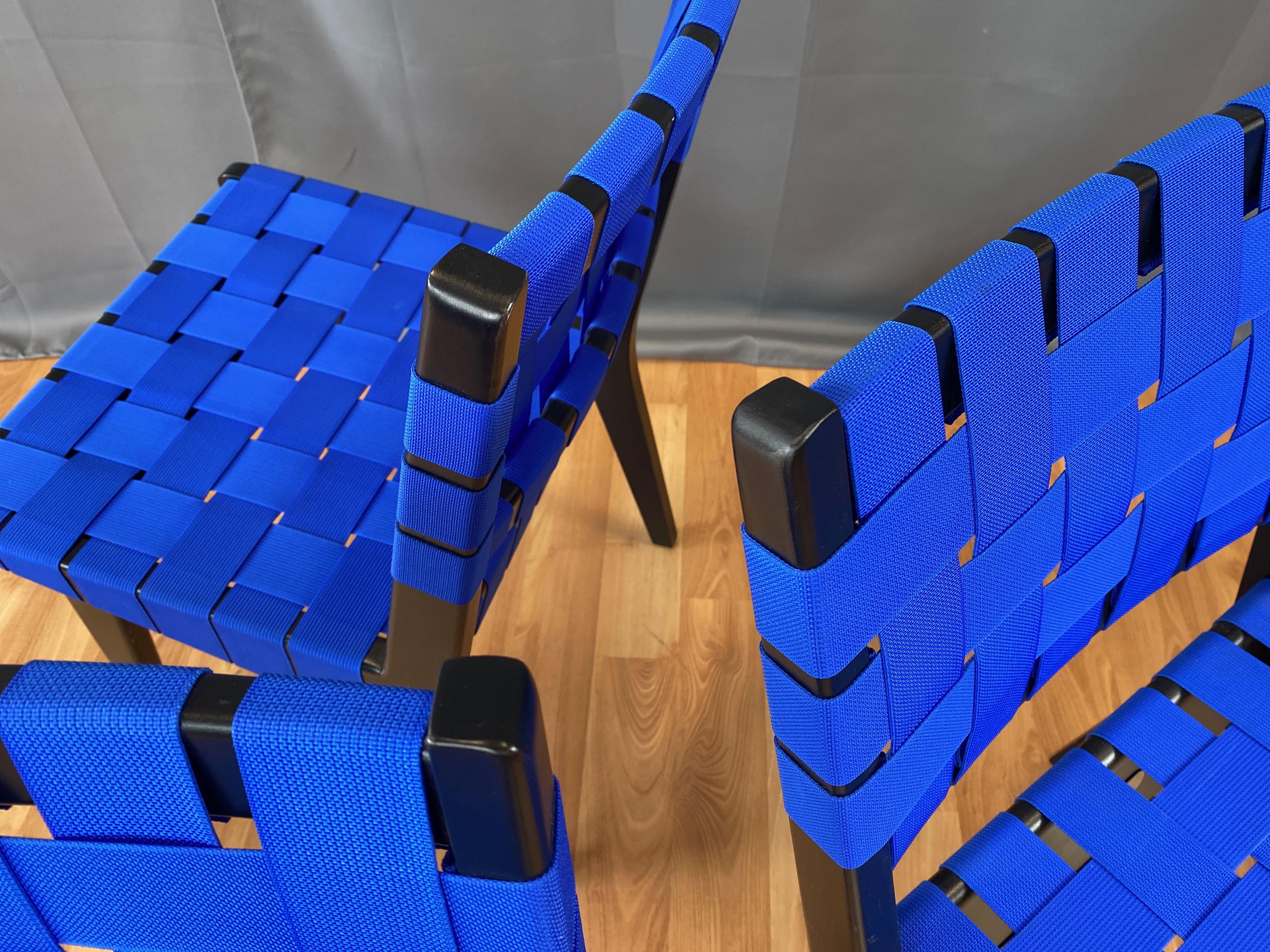 Set of Four Risom for KnollStudio Side Chairs, Ebony with Blue Webbing, 2010s 2