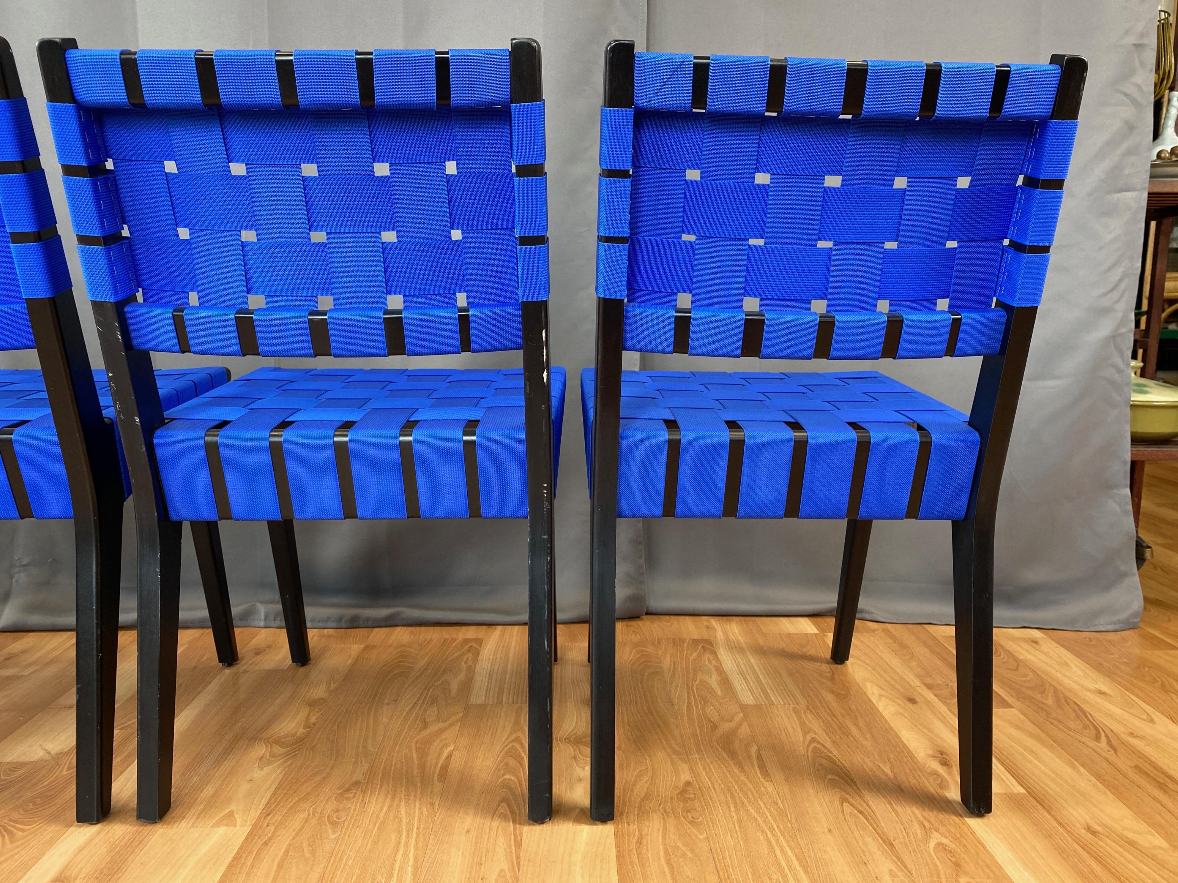 Nylon Set of Four Risom for KnollStudio Side Chairs, Ebony with Blue Webbing, 2010s