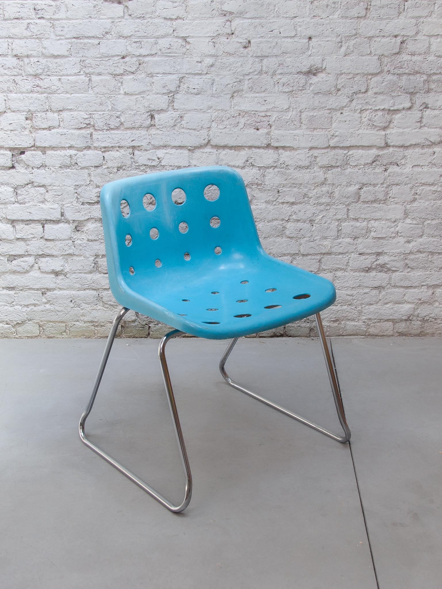 English Set of four Robin Day 'Polo' Sled, Stackable Chairs, 1960s Indoor and Outdoor For Sale