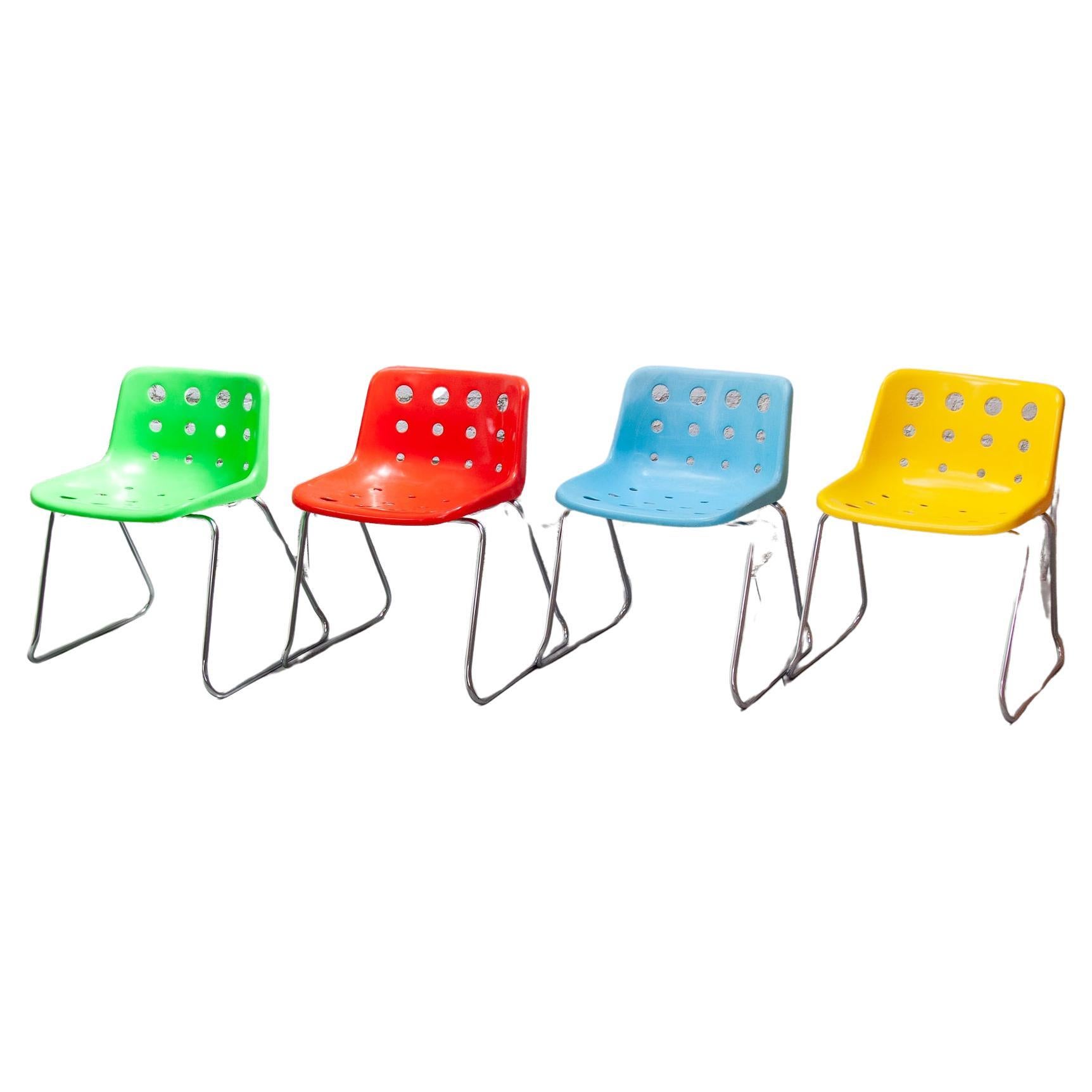Set of four Robin Day 'Polo' Sled, Stackable Chairs, 1960s Indoor and Outdoor For Sale