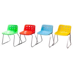 Set of four Robin Day 'Polo' Sled, Stackable Chairs, 1960s Indoor and Outdoor