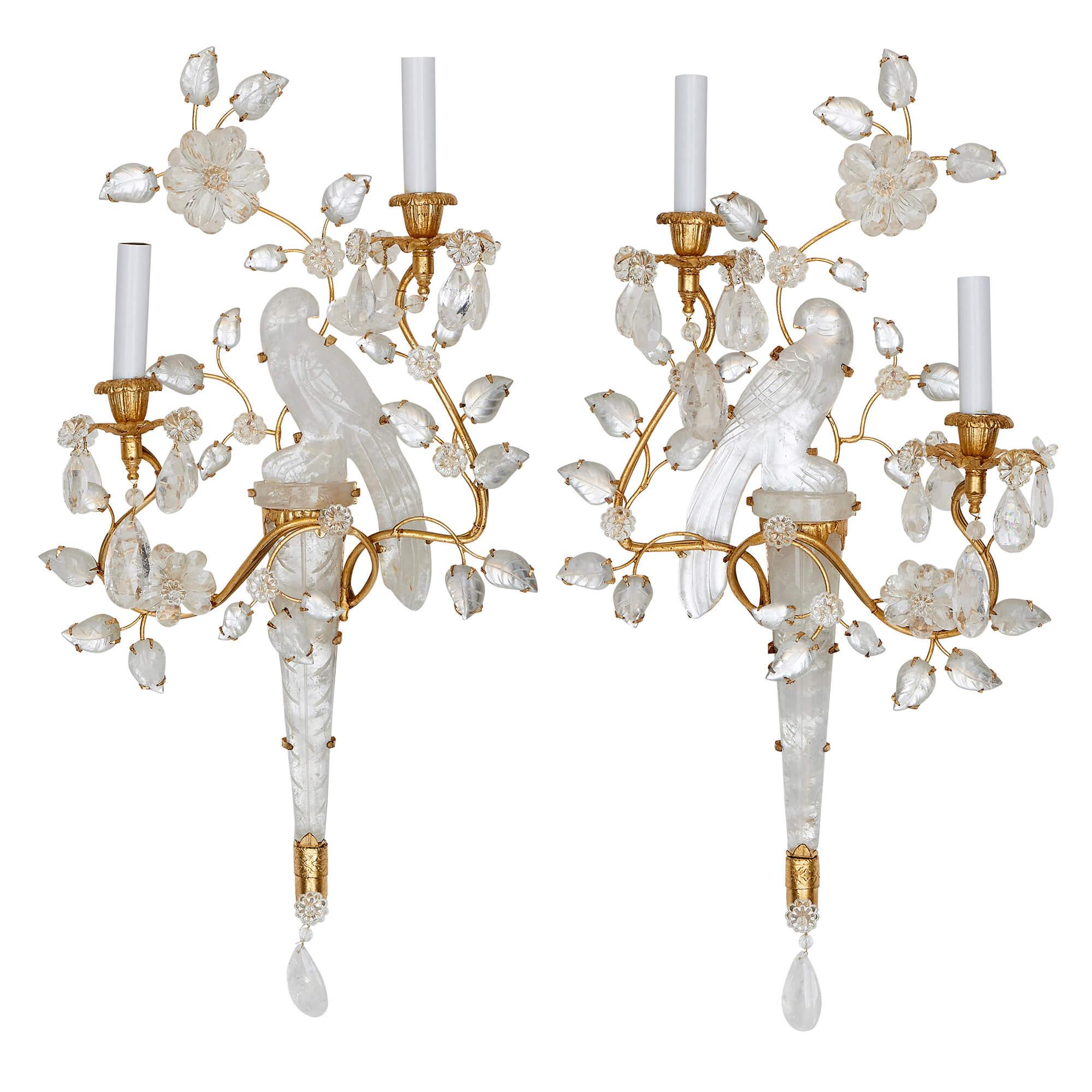 French Set of Four Rock Crystal Sconces, Style of Maison Bagues