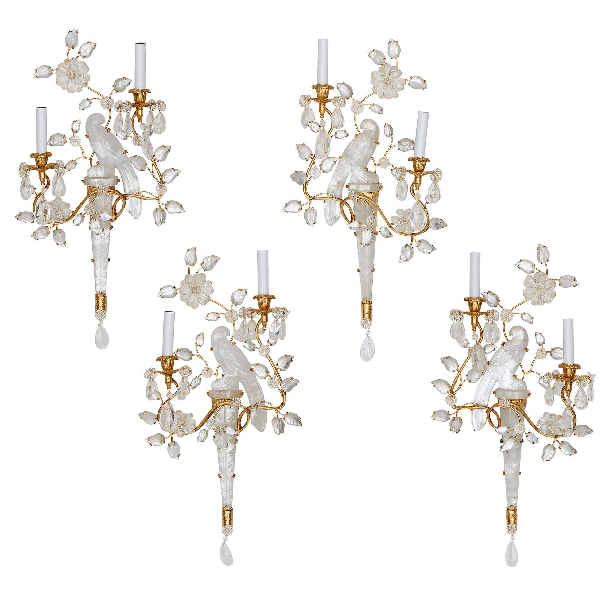 Set of Four Rock Crystal Sconces, Style of Maison Bagues