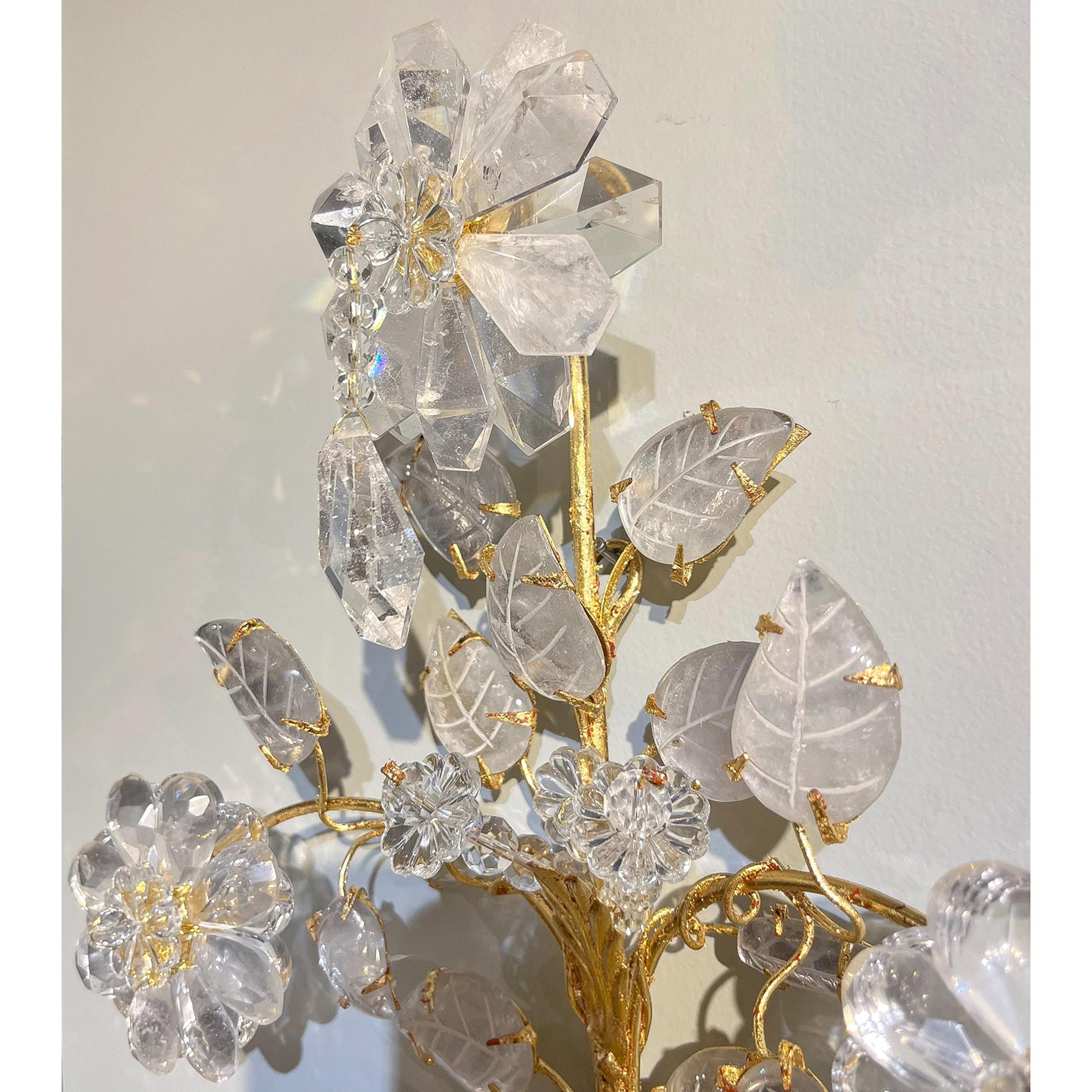 20th Century Set of Four Rock Crystal Two Light Bouquet Sconces