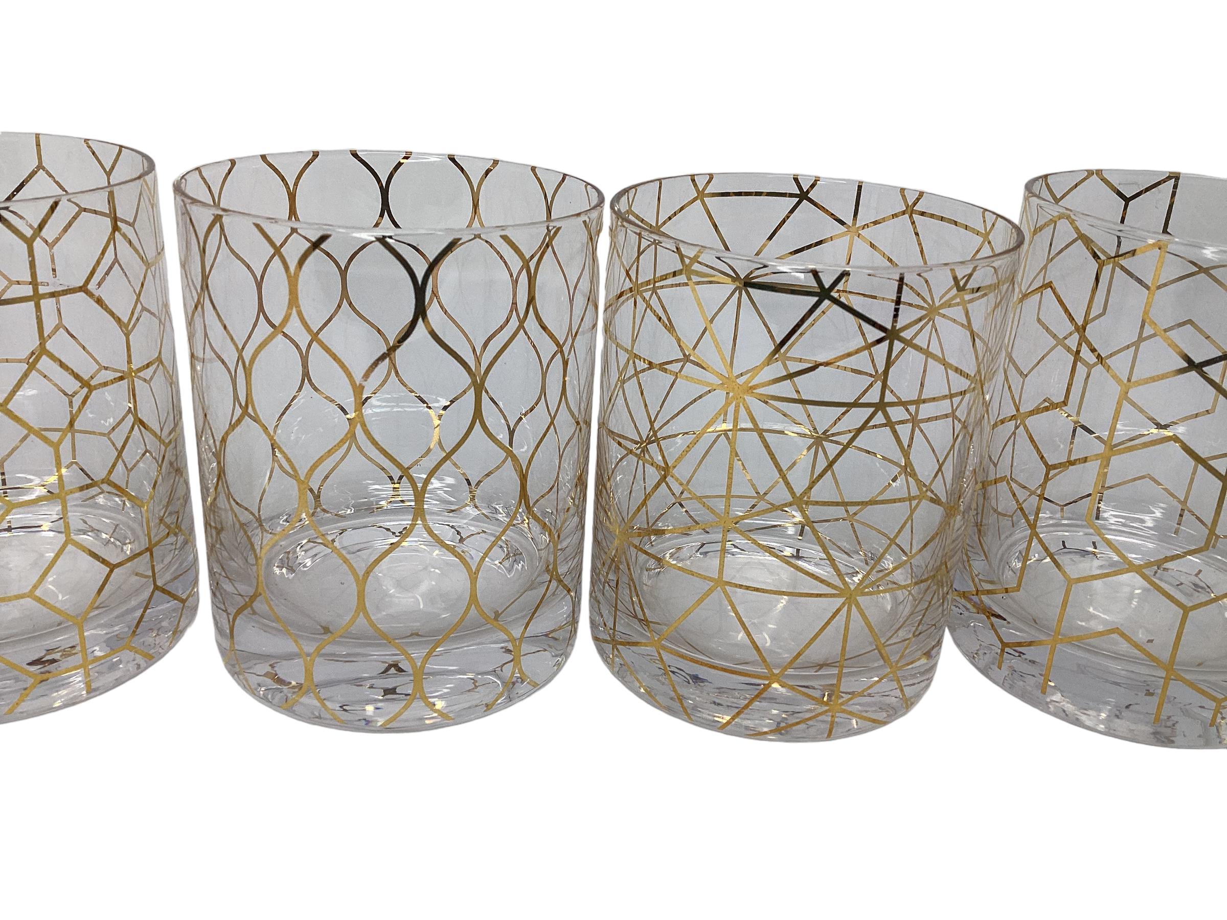 Mid-Century Modern Set of Four Rocks Glasses with Geometric Shapes  For Sale