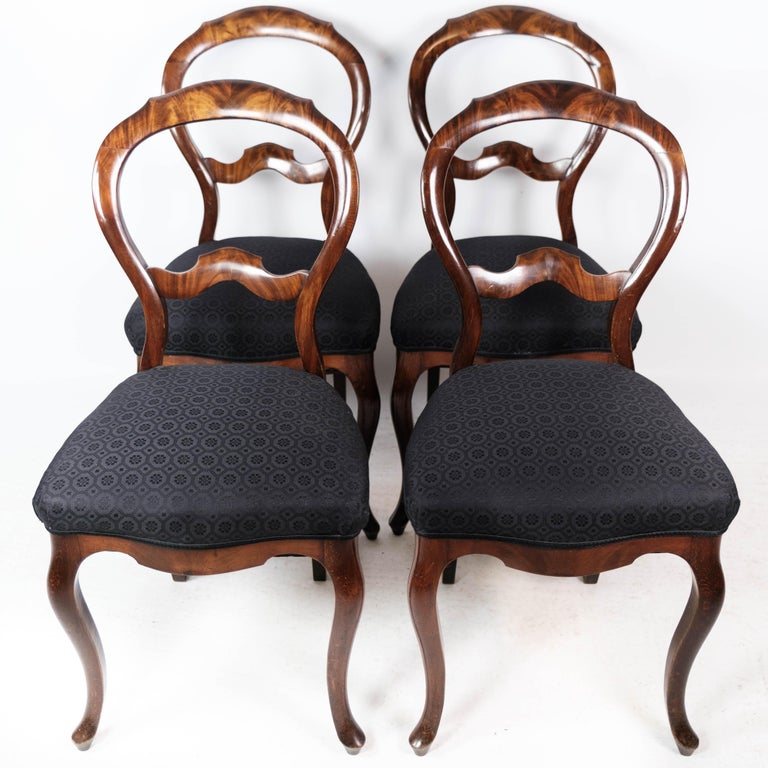 Set of Four Rococo Dining Room Chairs of Dark Wood, 1880 at 1stDibs